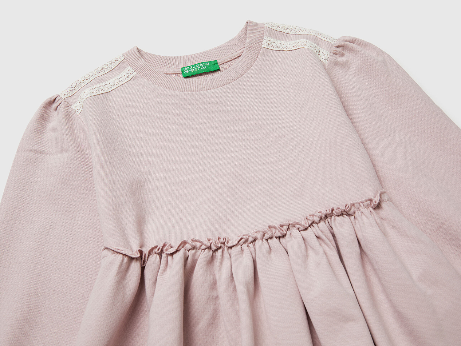 Benetton Kız Bebek Gül Kurusu Kurdele Detaylı Bisiklet Yaka Sweatshirt Elbise