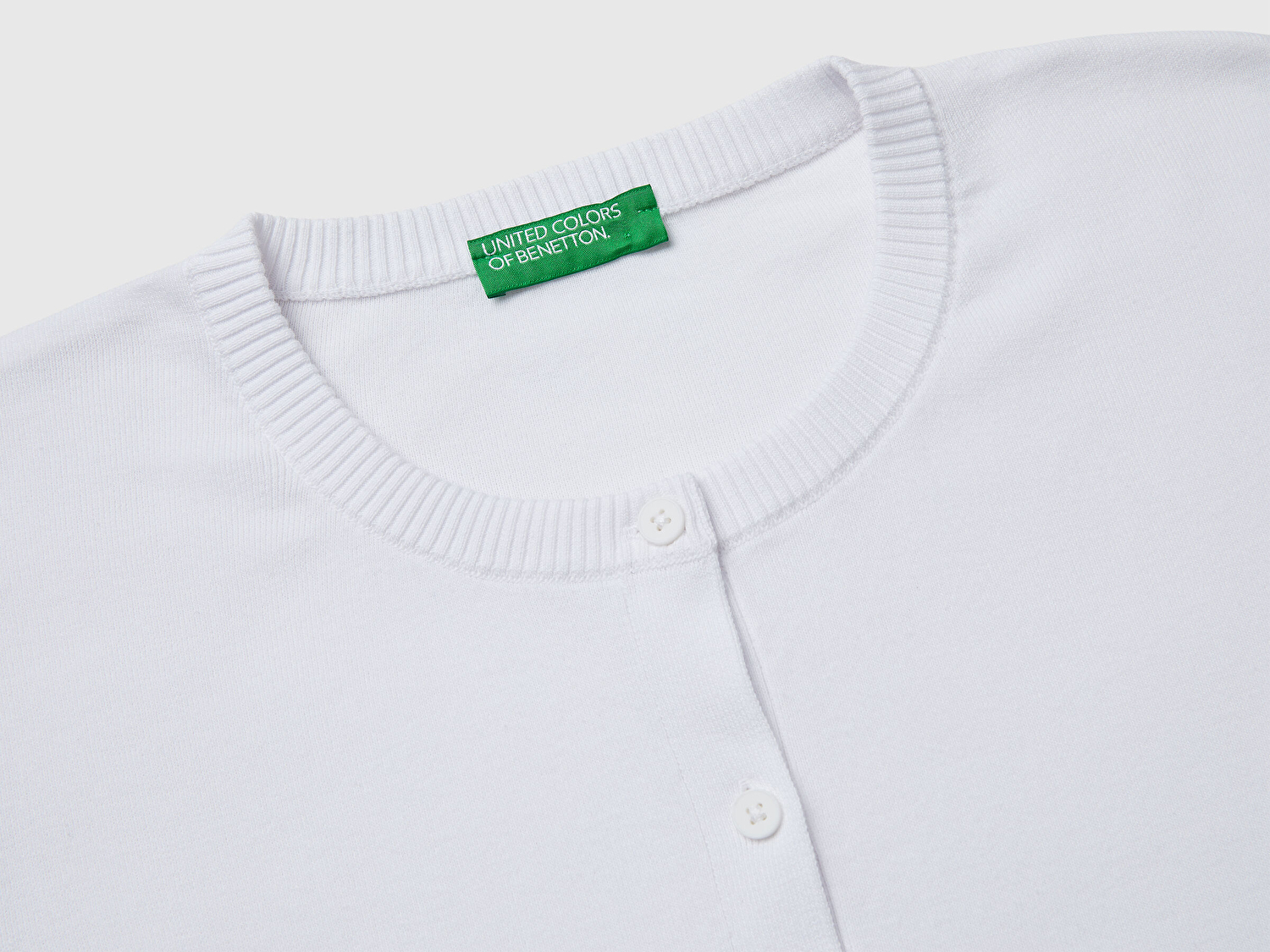 Benetton Kadın Beyaz %100 Pamuk Düğmeli Yuvarlak Yaka Hırka