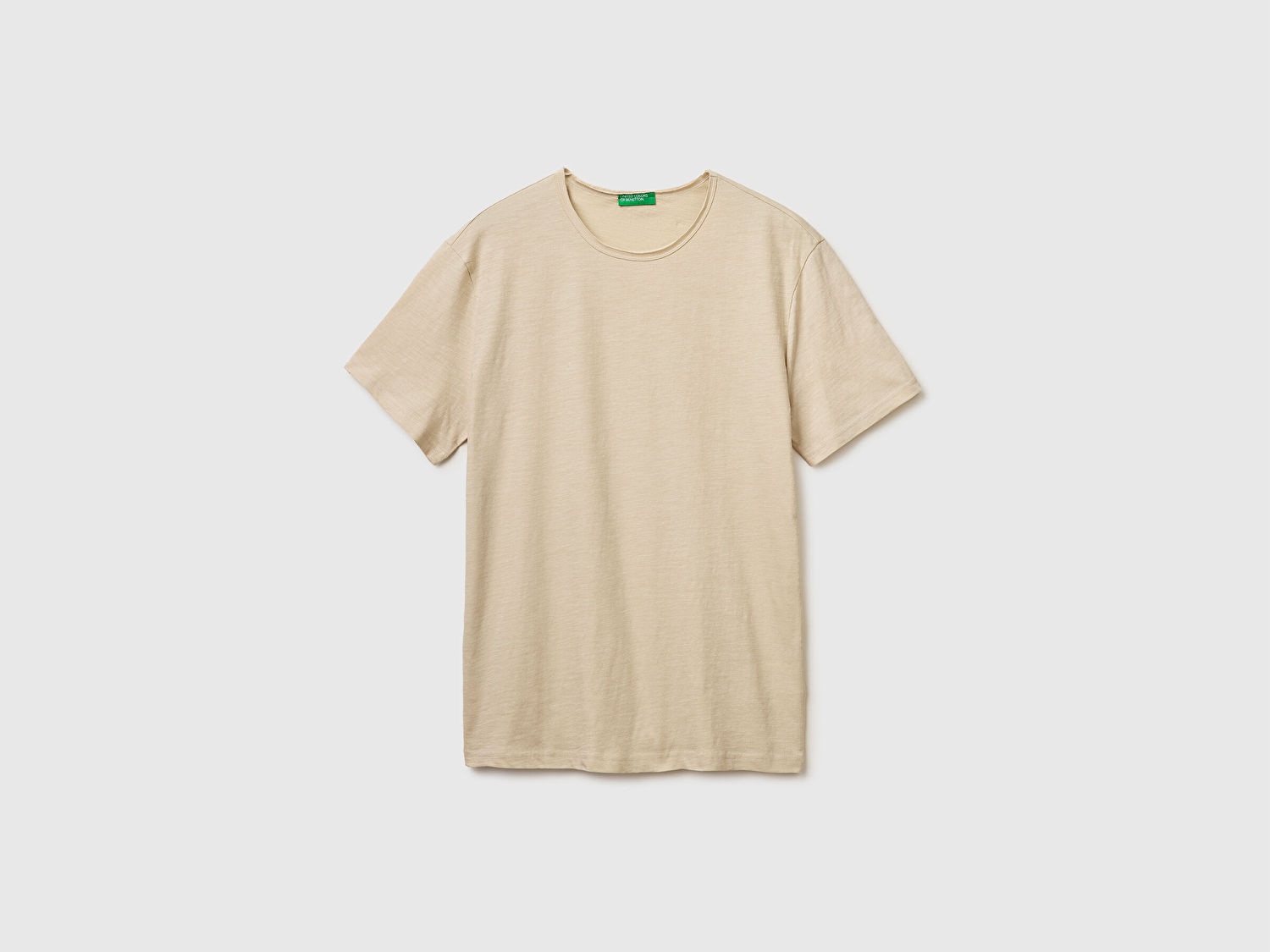 Benetton Erkek Taş  %100 Pamuk Regular Fit Bisiklet Yaka T-Shirt