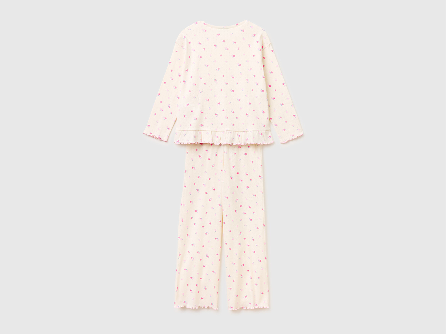 Benetton Kız Çocuk Mix Desenli Fırfır Detaylı Uzun Kollu Pijama Takımı
