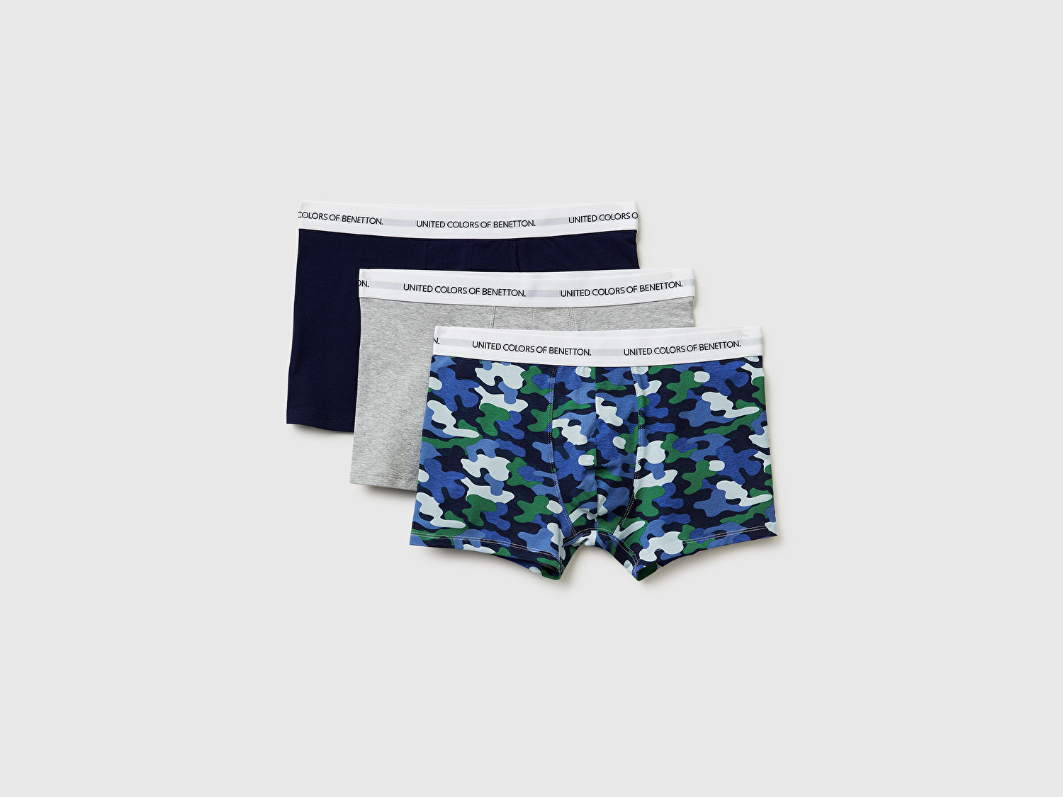 Benetton Erkek Gri&Lacivert  Pamuk Karışımlı Bel Bandı Logolu 3'lü Boxer Seti