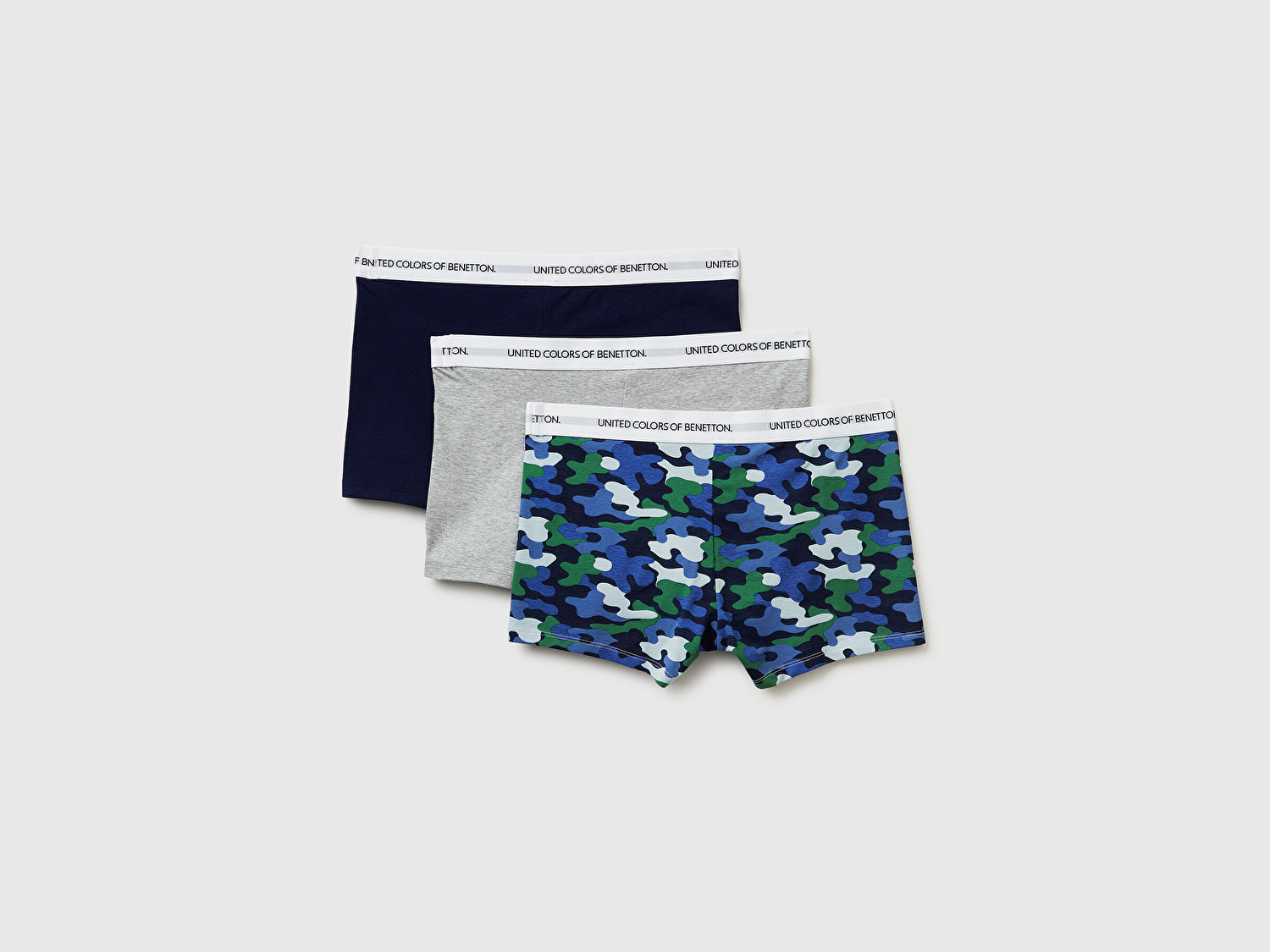 Benetton Erkek Gri&Lacivert  Pamuk Karışımlı Bel Bandı Logolu 3'lü Boxer Seti