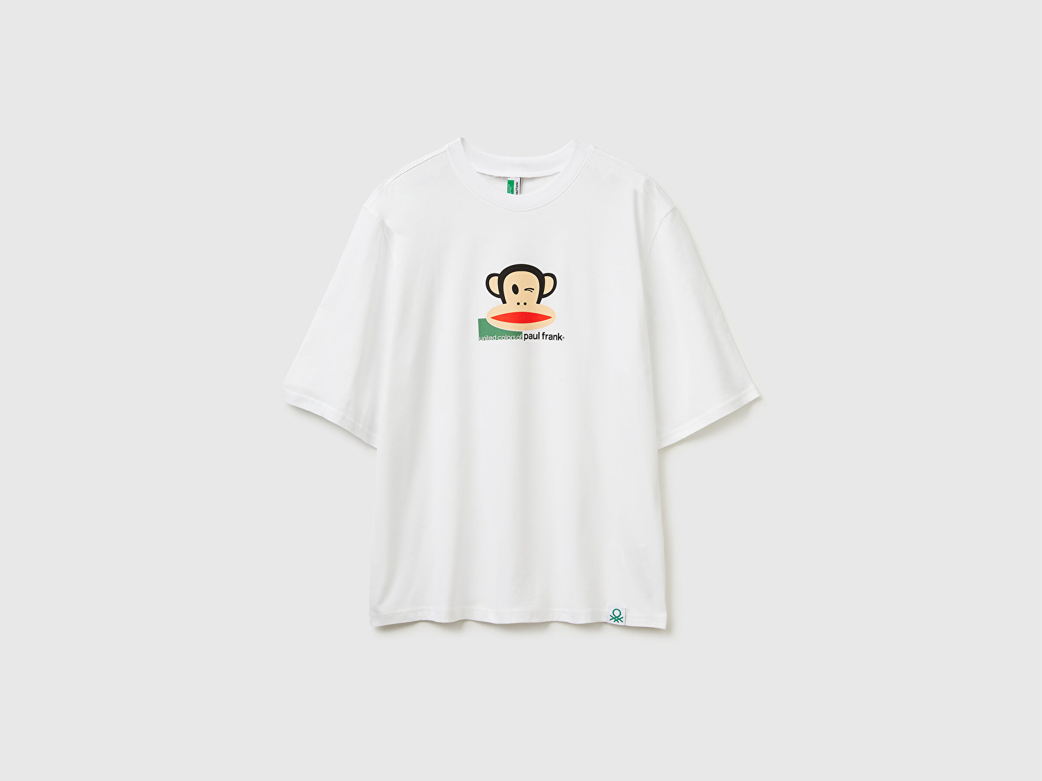 Benetton Erkek Beyaz  %100 Pamuk Paul Frank Baskılı Bisiklet Yaka T-Shirt