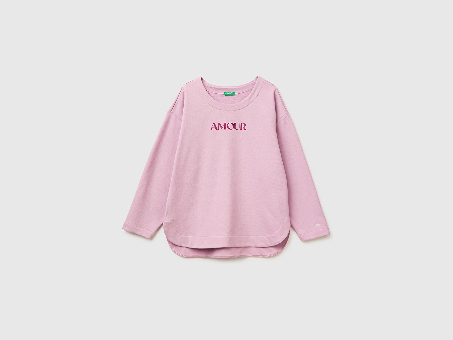 Benetton Kadın Açık Pembe Pamuk Karışımlı Simli Baskılı Yuvarlak Yaka Sweatshirt