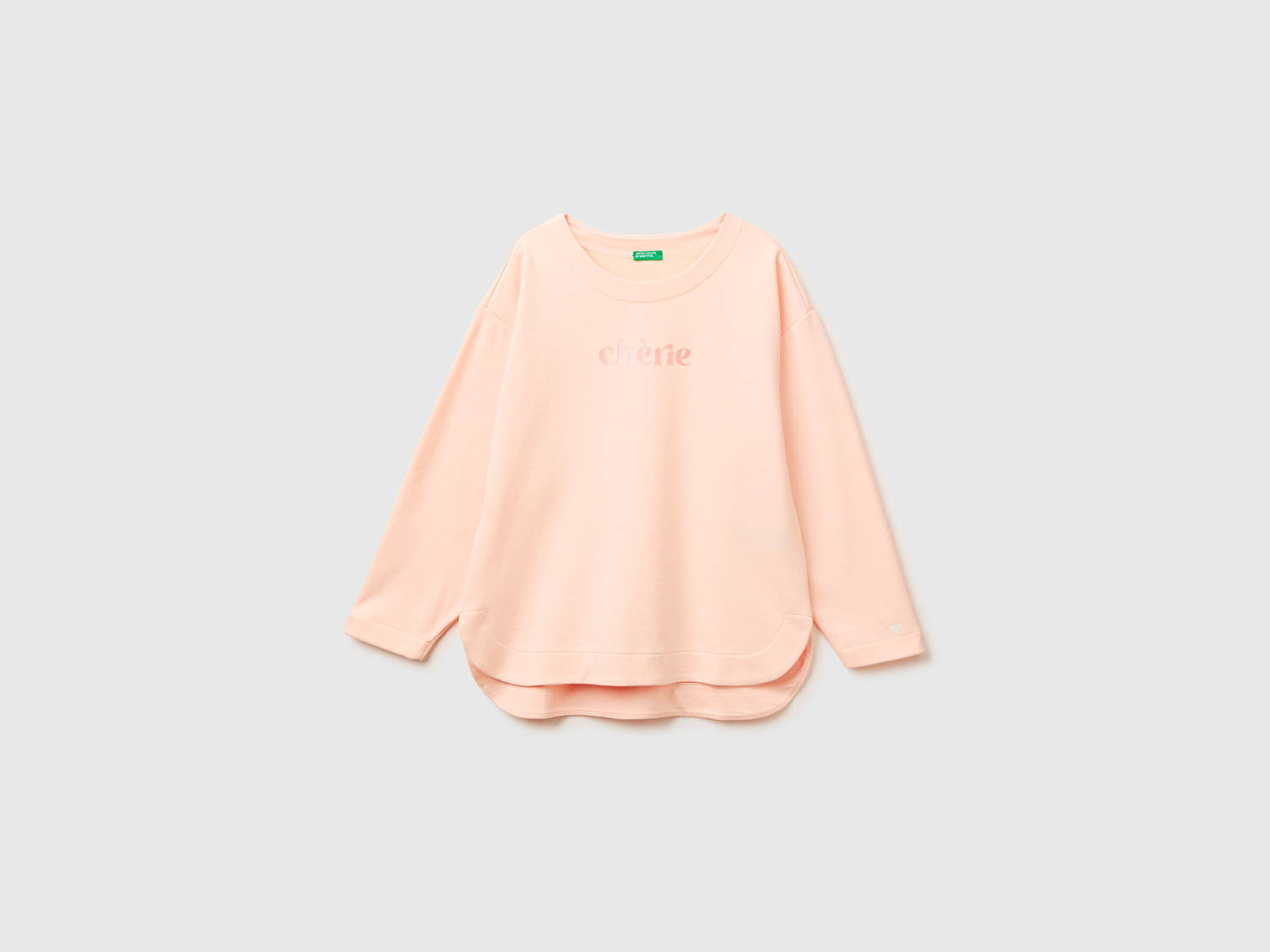 Benetton Kadın Krem Pamuk Karışımlı Simli Baskılı Yuvarlak Yaka Sweatshirt