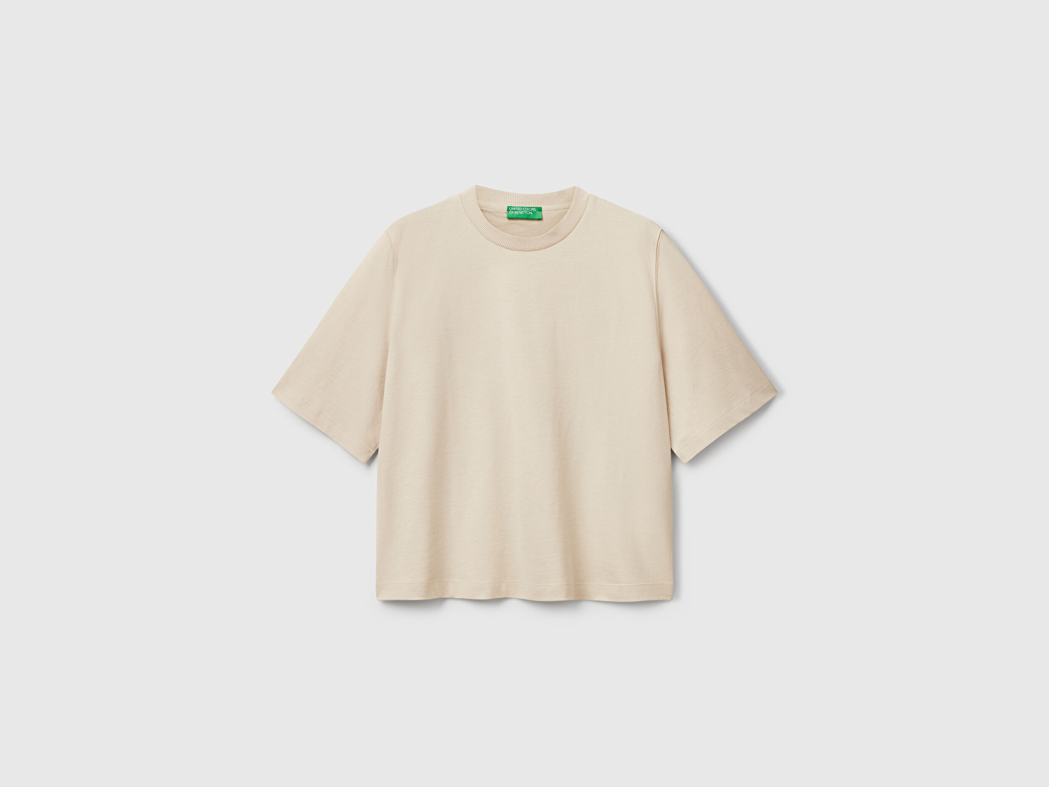 Benetton Kadın Taş %100 Koton Boxy Fit T-Shirt