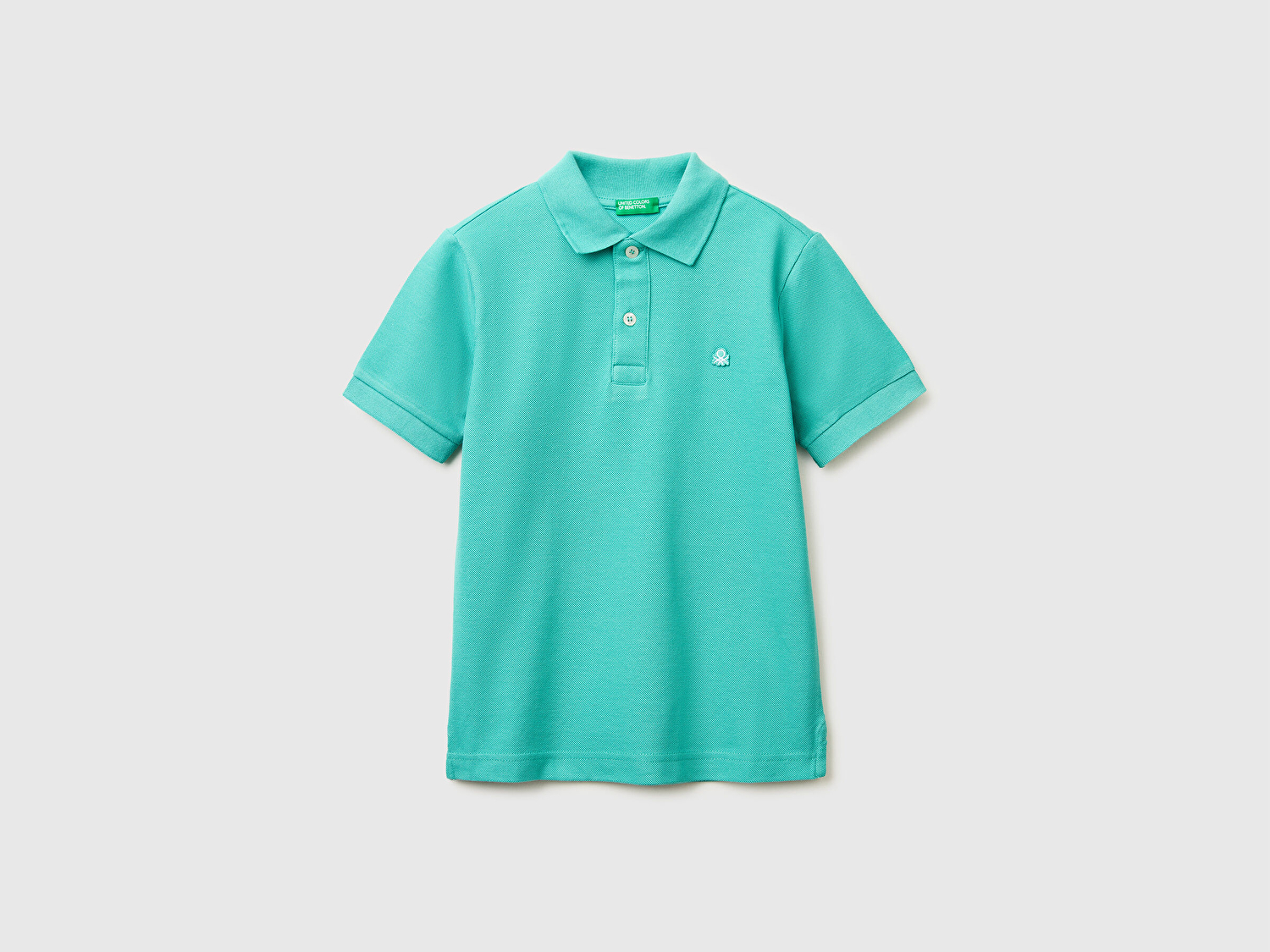 Benetton Erkek Çocuk Mavi-yeşil Logolu Pike Polo T-Shirt