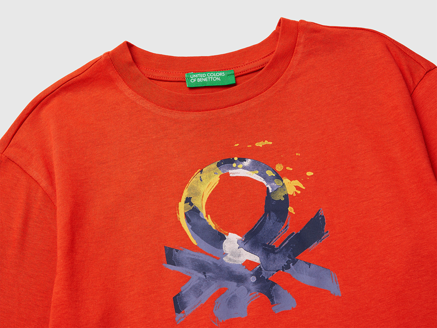 Benetton Erkek Çocuk Kırmızı Önü Logo Baskılı Bisiklet Yaka Uzun Kollu T-Shirt