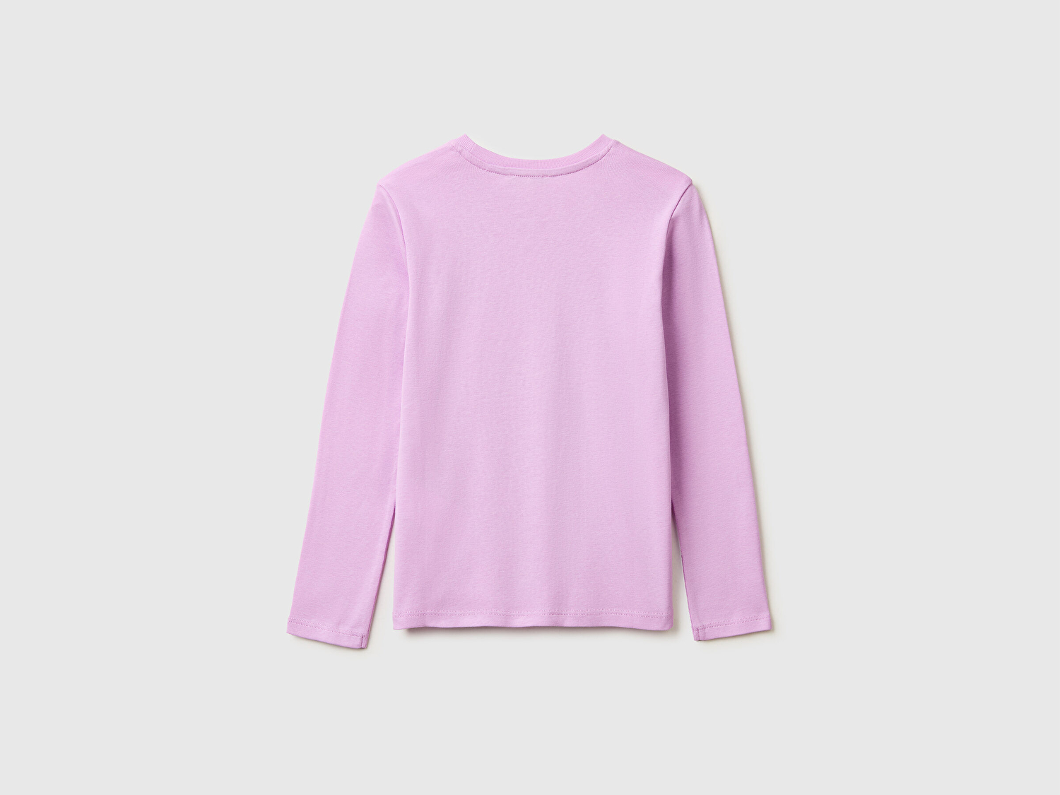 Benetton Kız Çocuk Pembe Simli Logo Detaylı Bisiklet Yaka Uzun Kollu T-Shirt