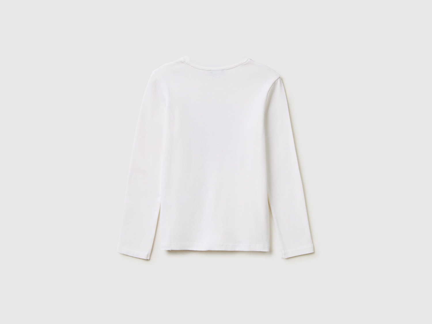 Benetton Kız Çocuk Beyaz Simli Logo Detaylı Bisiklet Yaka Uzun Kollu T-Shirt