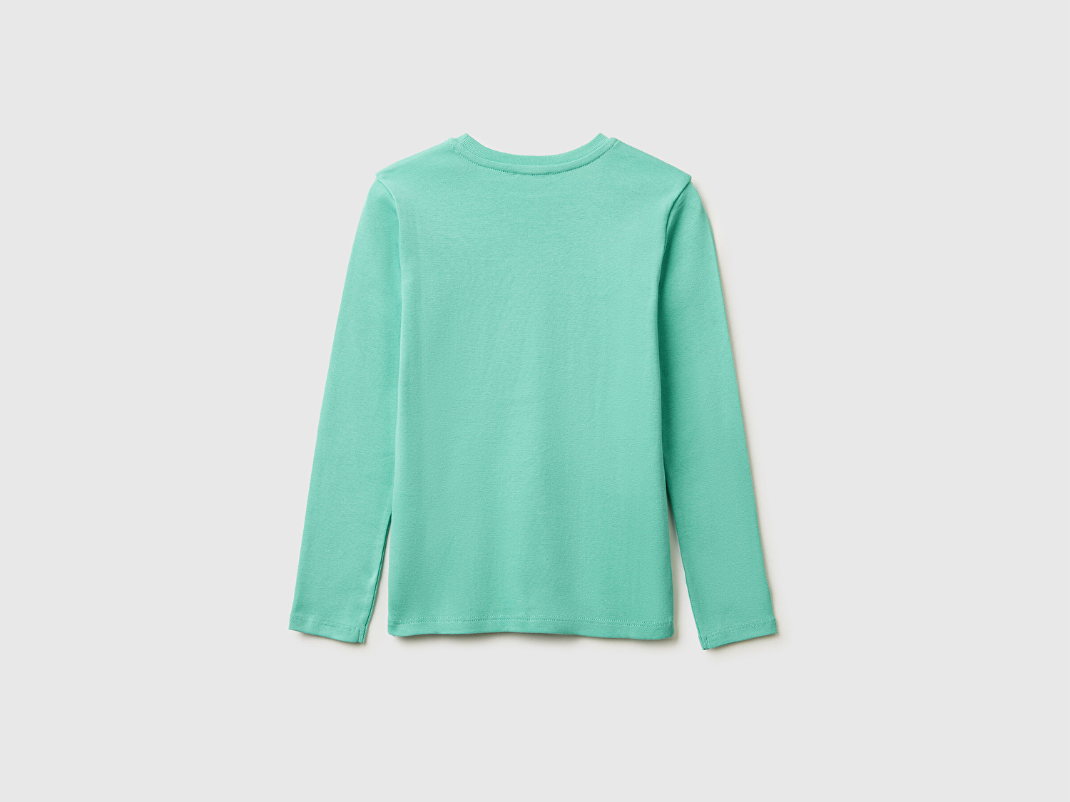 Benetton Kız Çocuk Mint Simli Logo Detaylı Bisiklet Yaka Uzun Kollu T-Shirt