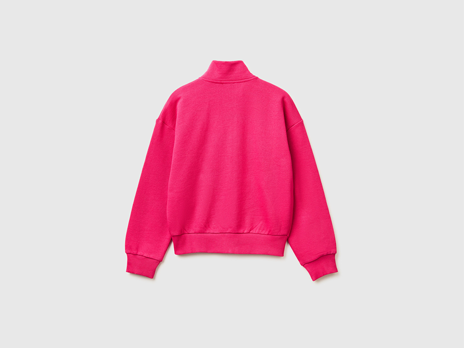 Benetton Kız Çocuk Koyu Pembe Simli Logolu Fermuarlı Cepli Yüksek Yaka Sweatshirt

