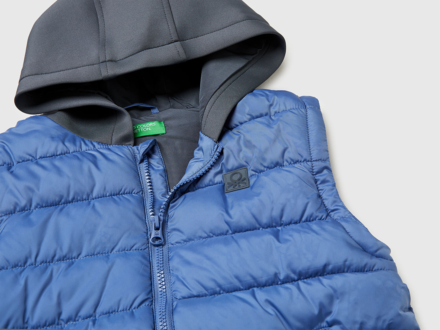 Benetton Erkek Çocuk Havacı Mavi Çıkarılabilir Kollu Logo Yamalı Kapüşonlu Ceket