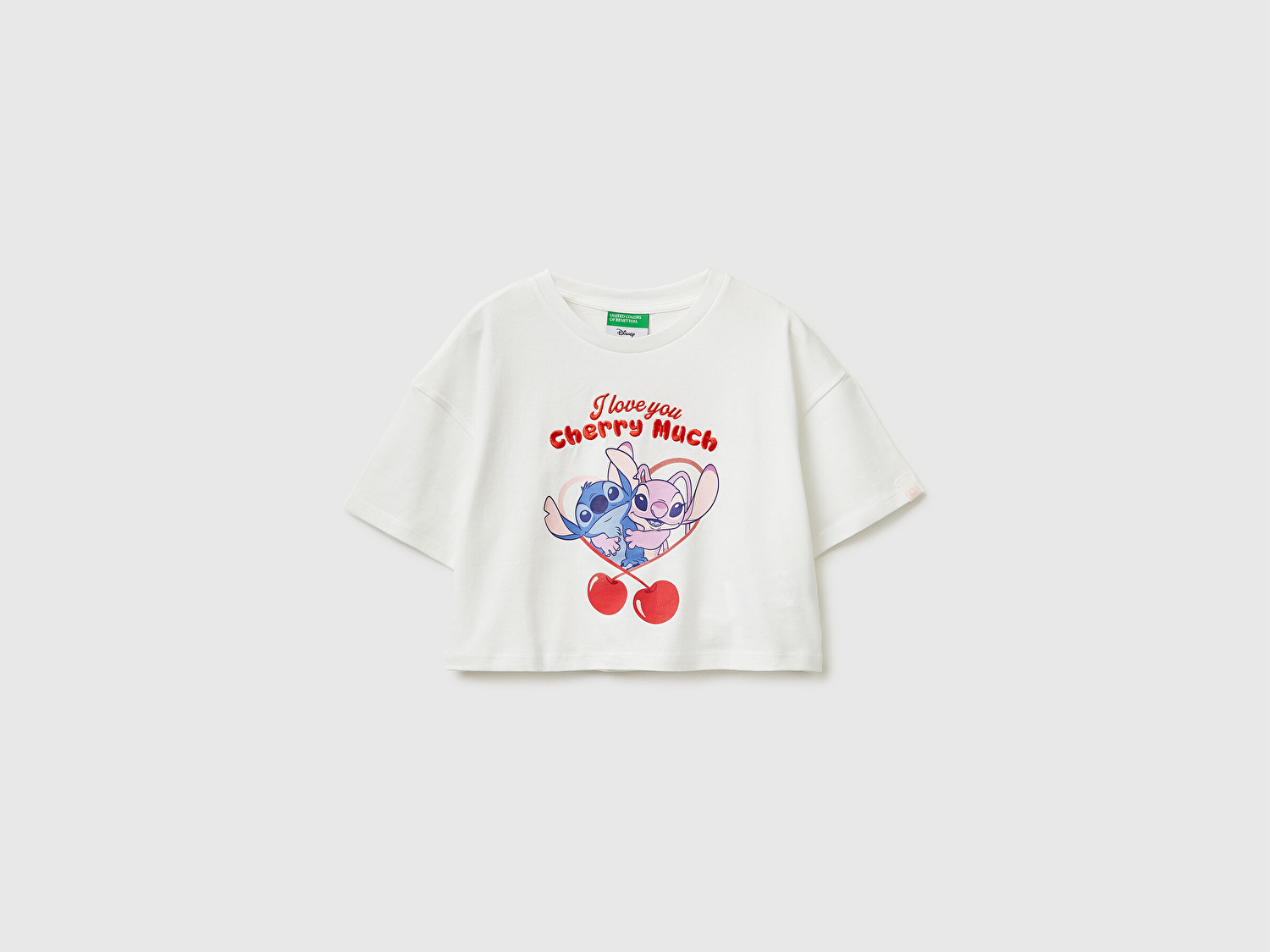 Benetton Kız Çocuk Beyaz Su Bazlı Baskılı İşlemeli Kolu Logo Detaylı Boxy Fit T-Shirt
