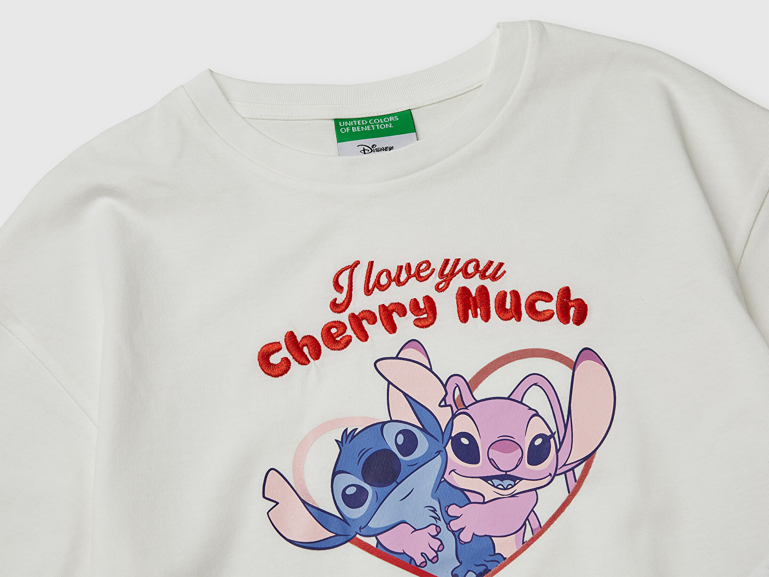 Benetton Kız Çocuk Beyaz Su Bazlı Baskılı İşlemeli Kolu Logo Detaylı Boxy Fit T-Shirt