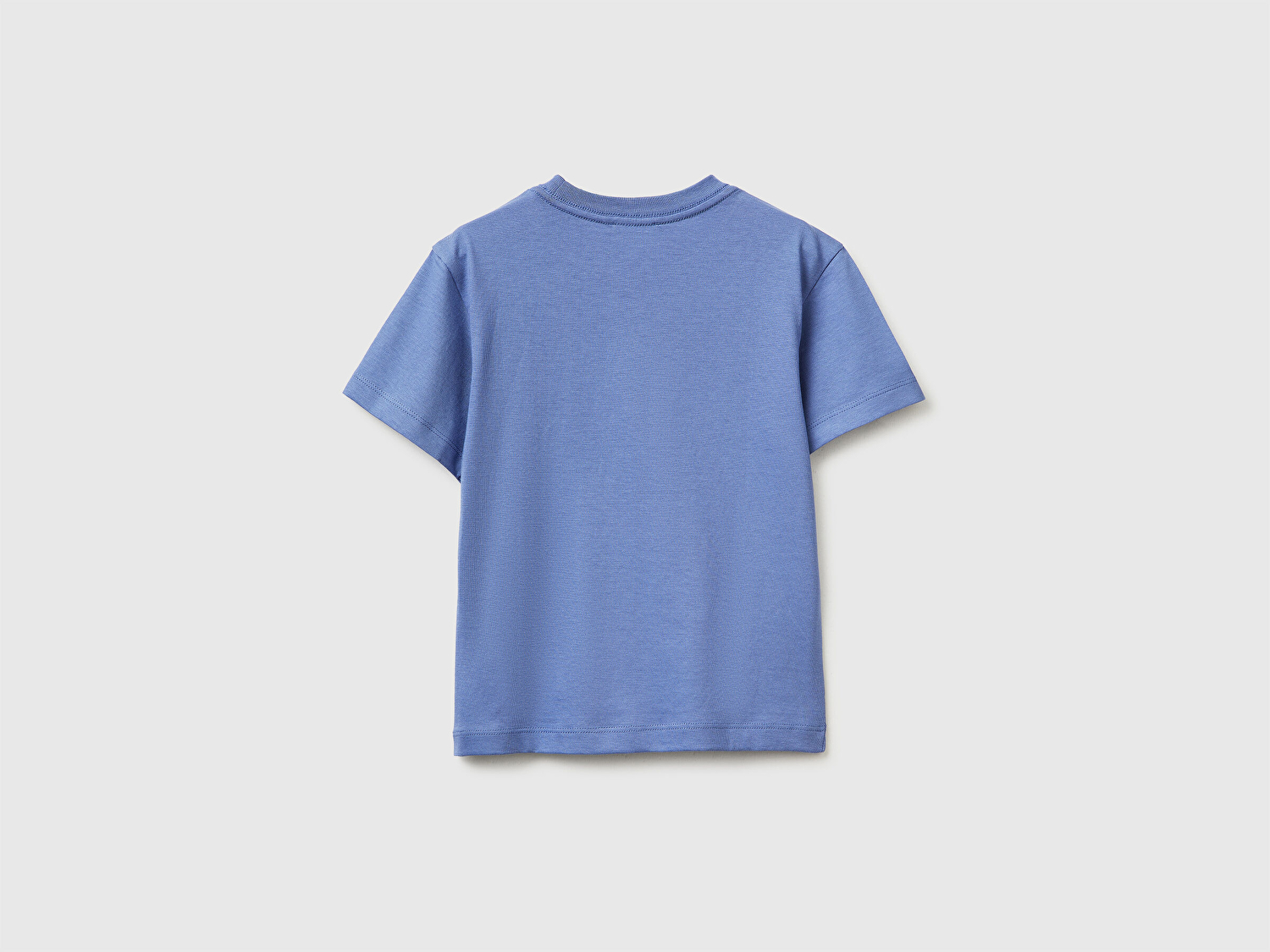 Benetton Erkek Bebek Havacı Mavi Baskılı Logo Etiketli Bisiklet Yaka Kısa Kollu T-Shirt