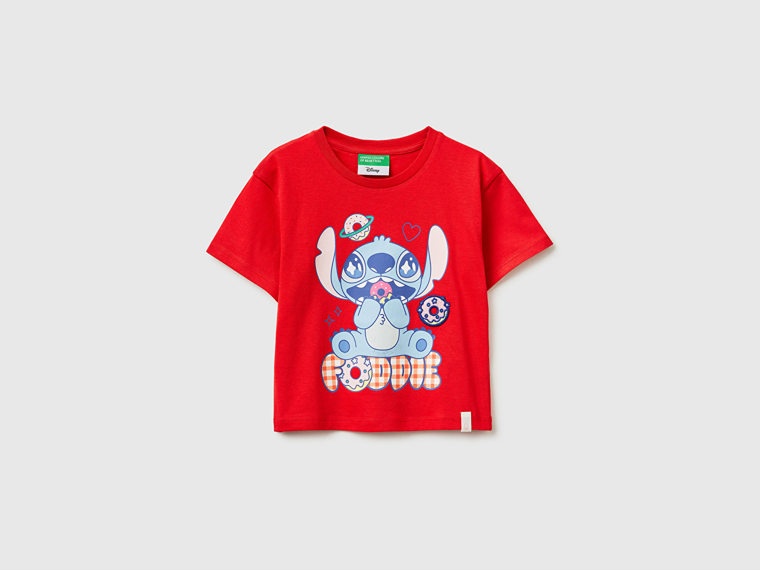 Benetton Kız Bebek Kırmızı Baskılı Yama Detaylı Etek Ucu Logo Detaylı T-Shirt