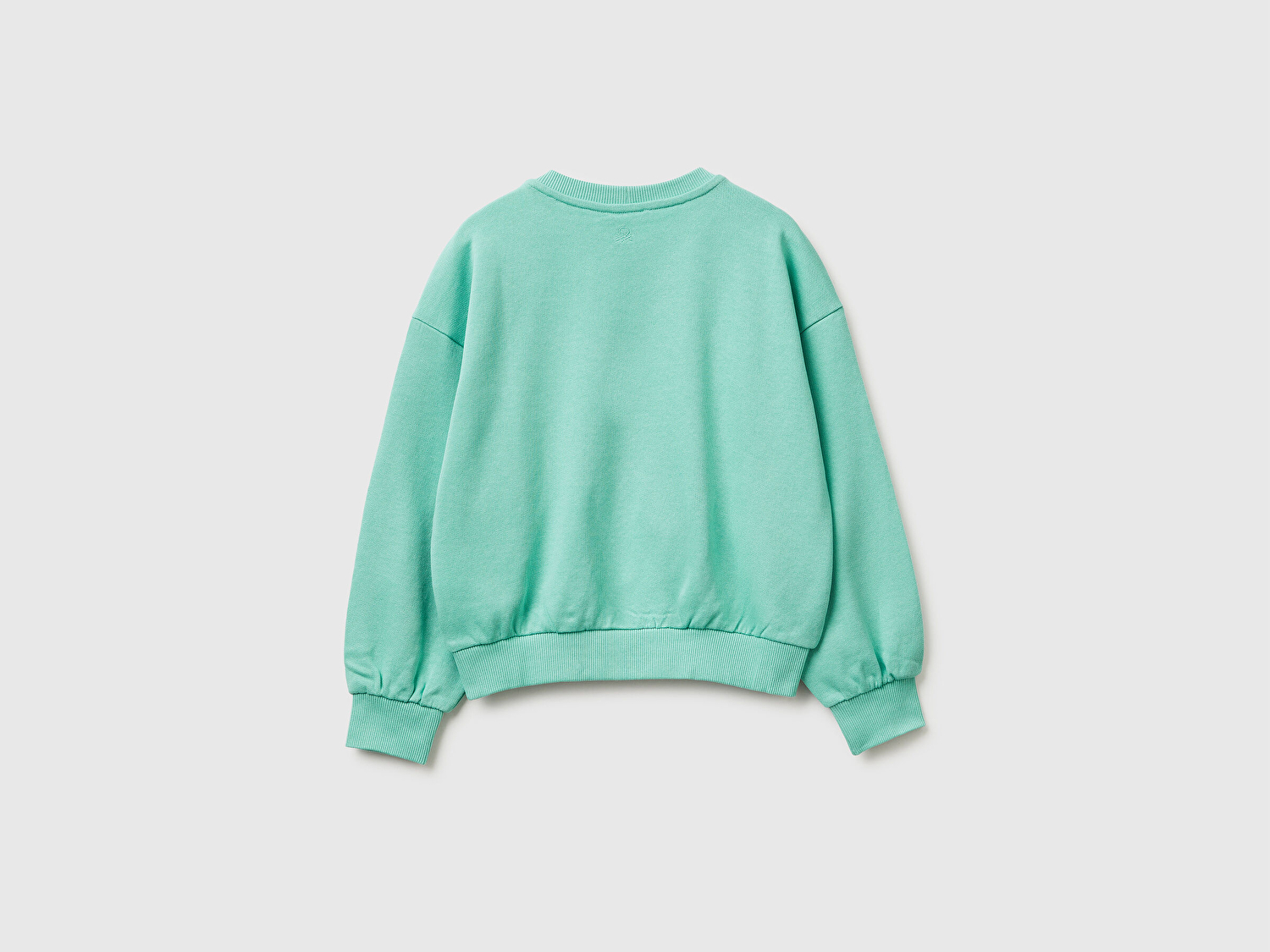 Benetton Kız Çocuk Mint Simli Grafik Baskılı Yuvarlak Yaka Ribanalı Sweatshirt