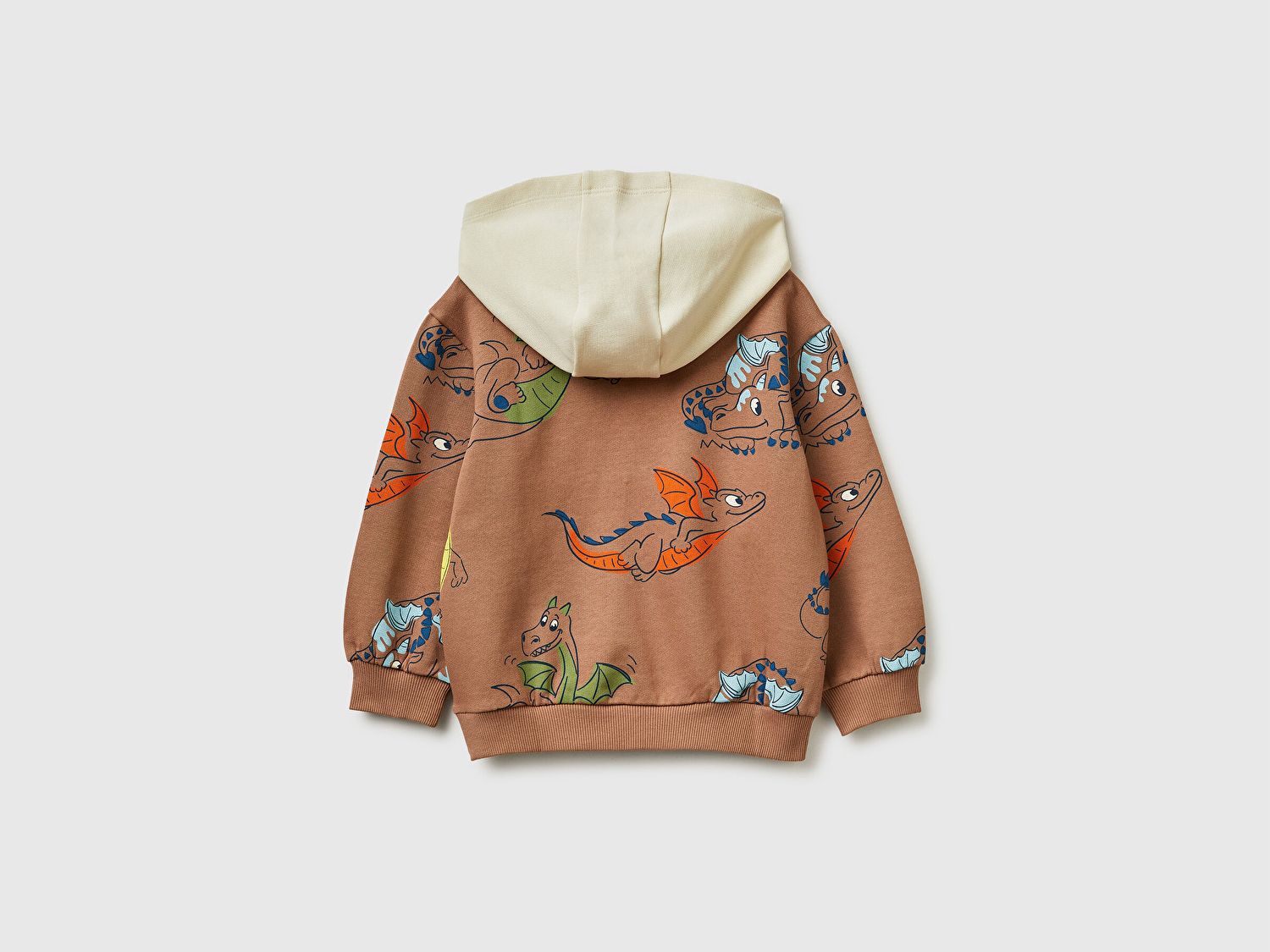 Benetton Erkek Bebek Kahverengi Tamamı Desenli Logo Etiketli Bol Kalıp Kapüşonlu Sweatshirt