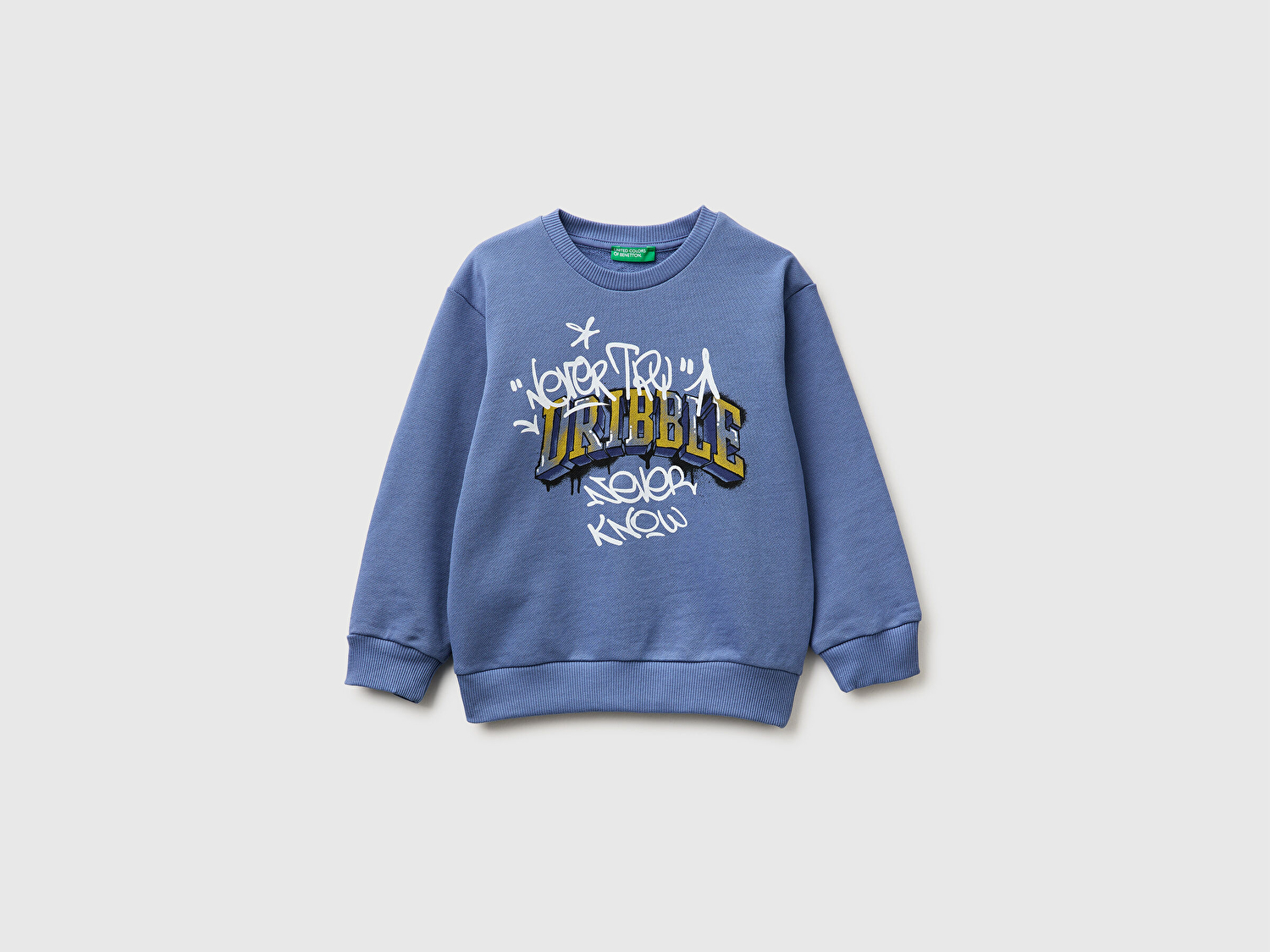 Benetton Erkek Bebek Havacı Mavi Önü Baskılı Rahat Kalıp Bisiklet Yaka Sweatshirt
