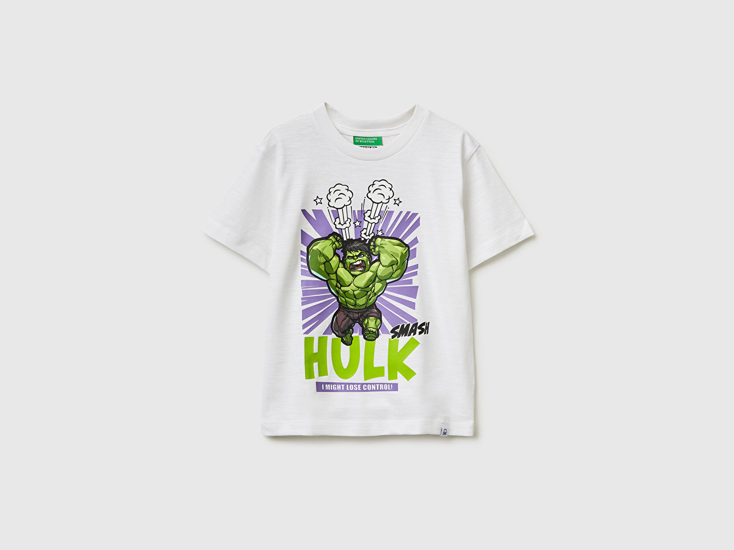 Benetton Erkek Bebek Beyaz Hulk Baskılı Bisiklet Yaka T-Shirt