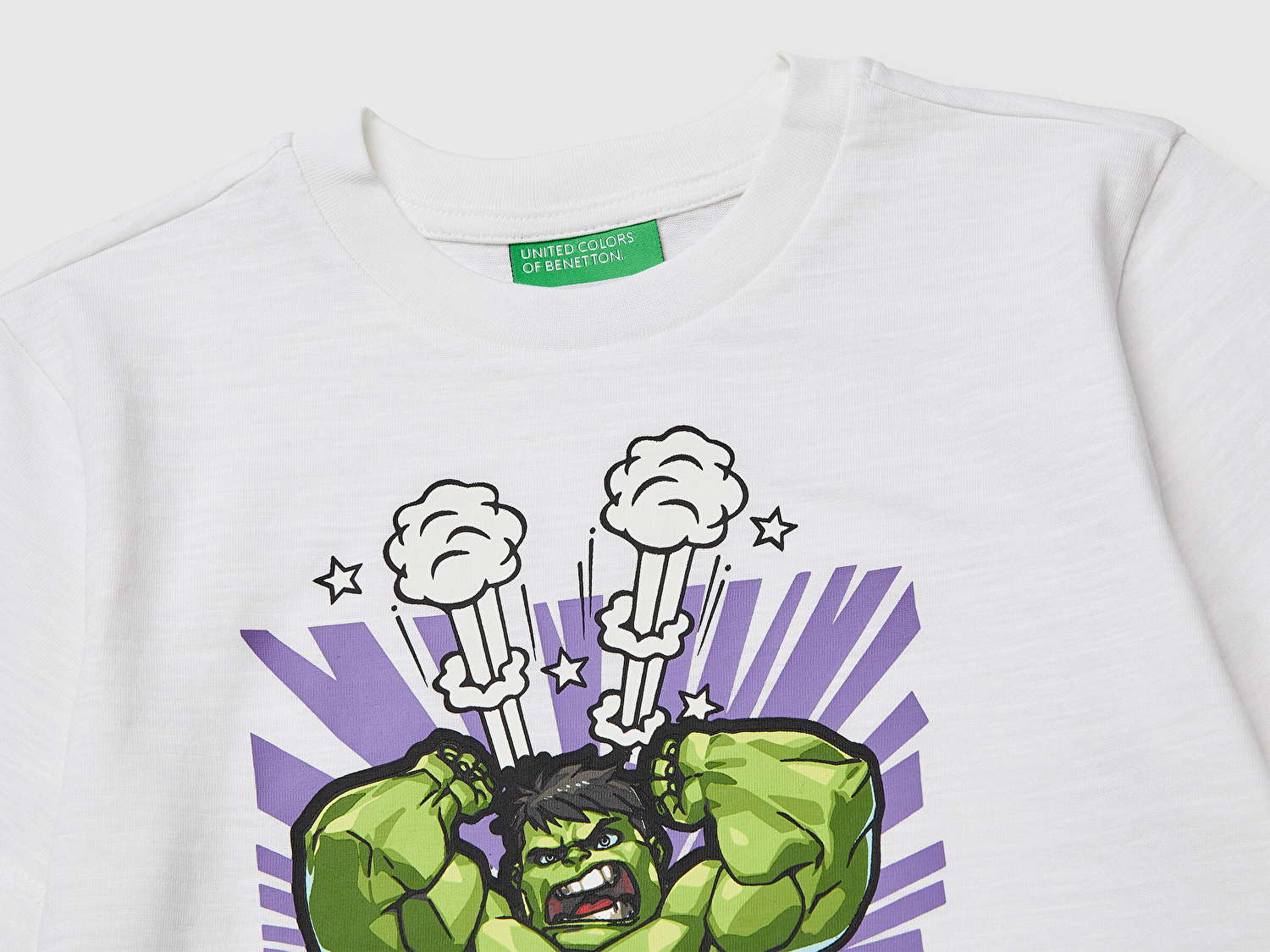 Benetton Erkek Bebek Beyaz Hulk Baskılı Bisiklet Yaka T-Shirt