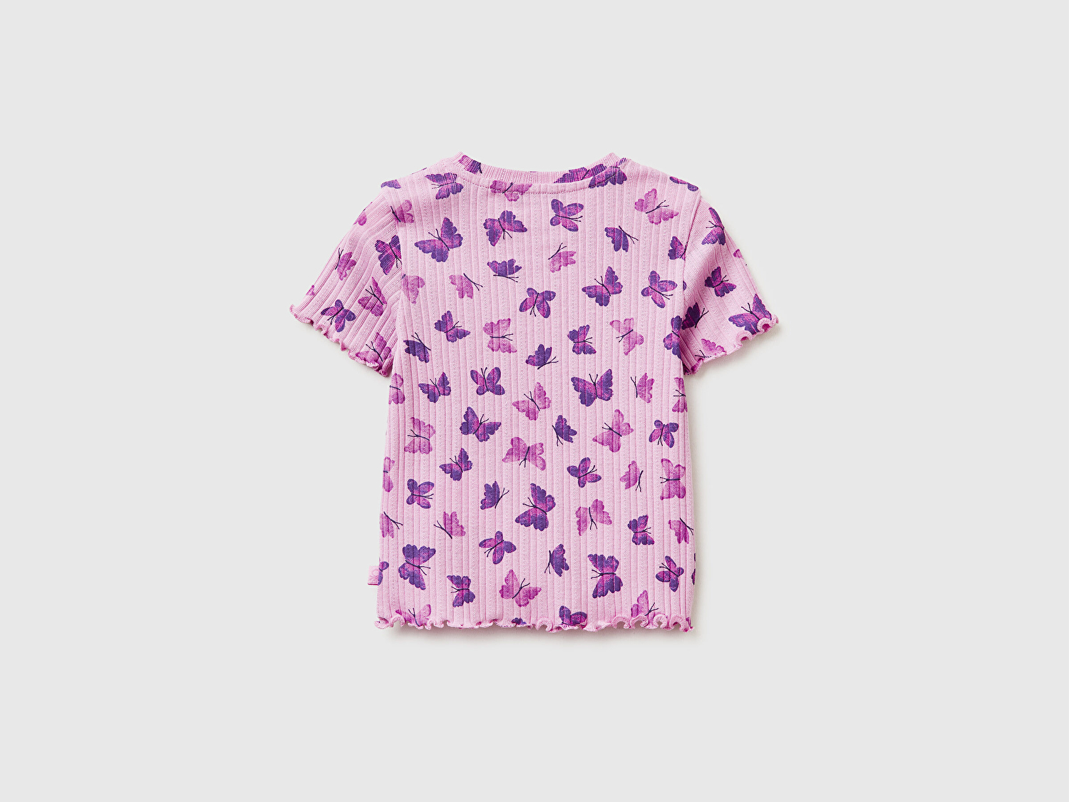 Benetton Kız Bebek Lila Logolu Baskılı Fırfır Detaylı Ribanalı Bisiklet Yaka T-Shirt