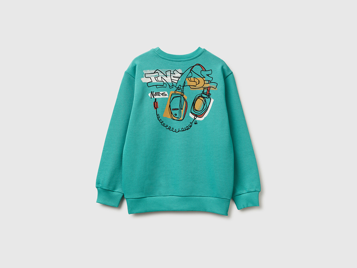 Benetton Erkek Çocuk Mavi-yeşil Arkası Baskılı Rahat Kalıp Bisiklet Yaka Sweatshirt