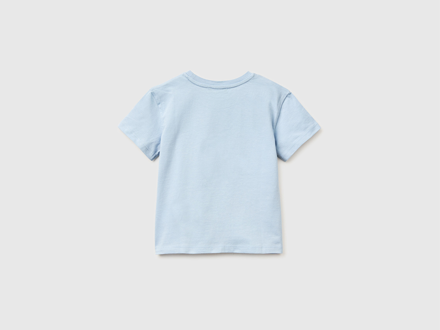 Benetton Kız Bebek Buz Mavisi Su Bazlı Baskılı İşlemeli Bisiklet Yaka T-Shirt