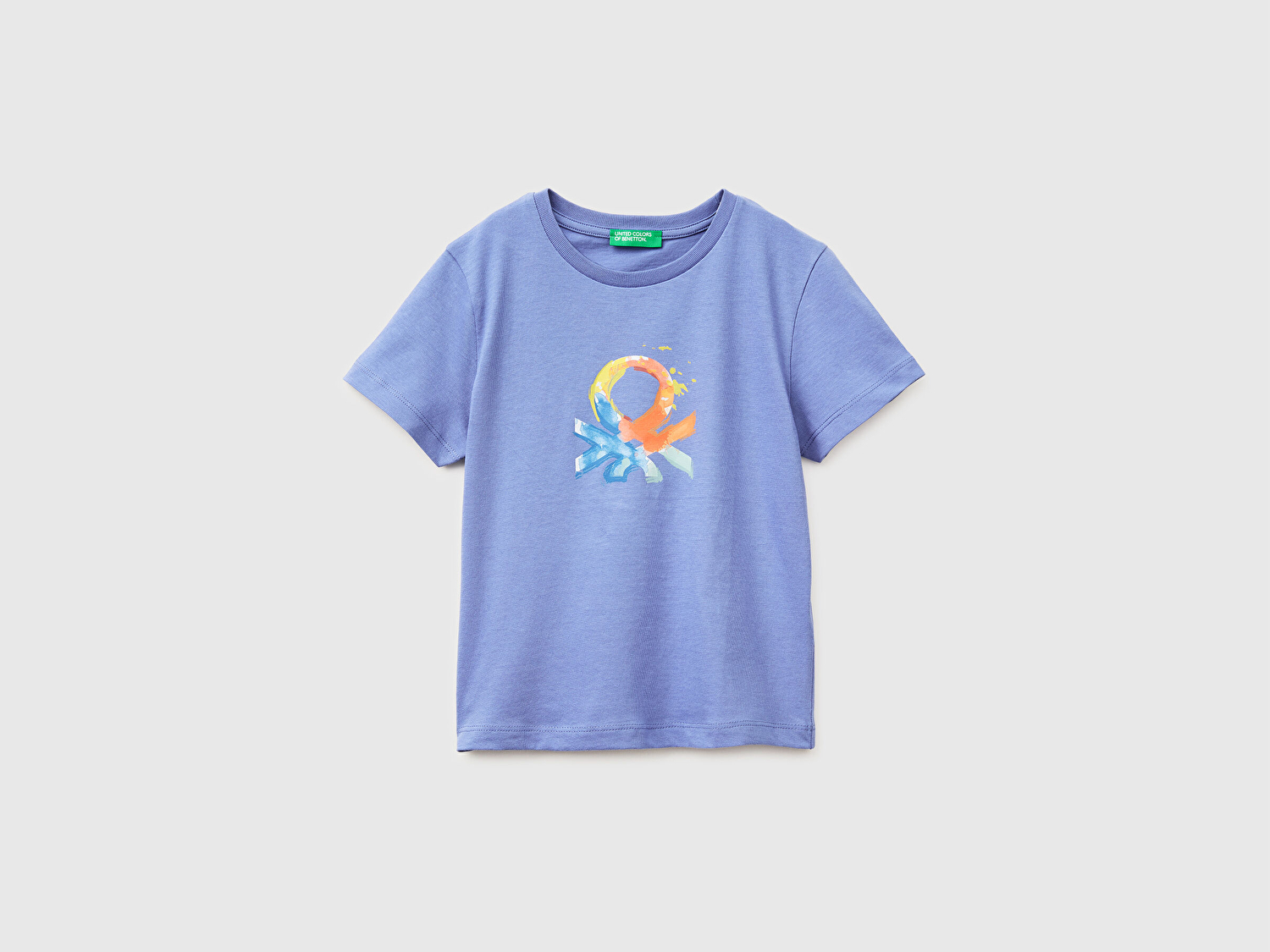 Benetton Erkek Bebek Havacı Mavi Önü Logo Baskılı Yuvarlak Yaka T-Shirt