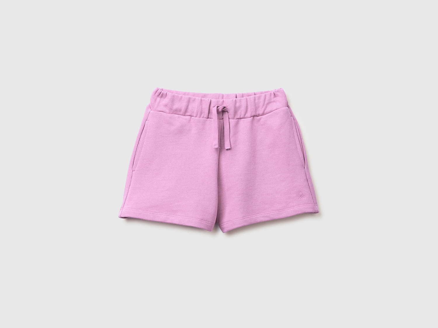 Benetton Kız Çocuk Pembe Beli Büzgülü İpli Cepli Logo İşlemeli Şort