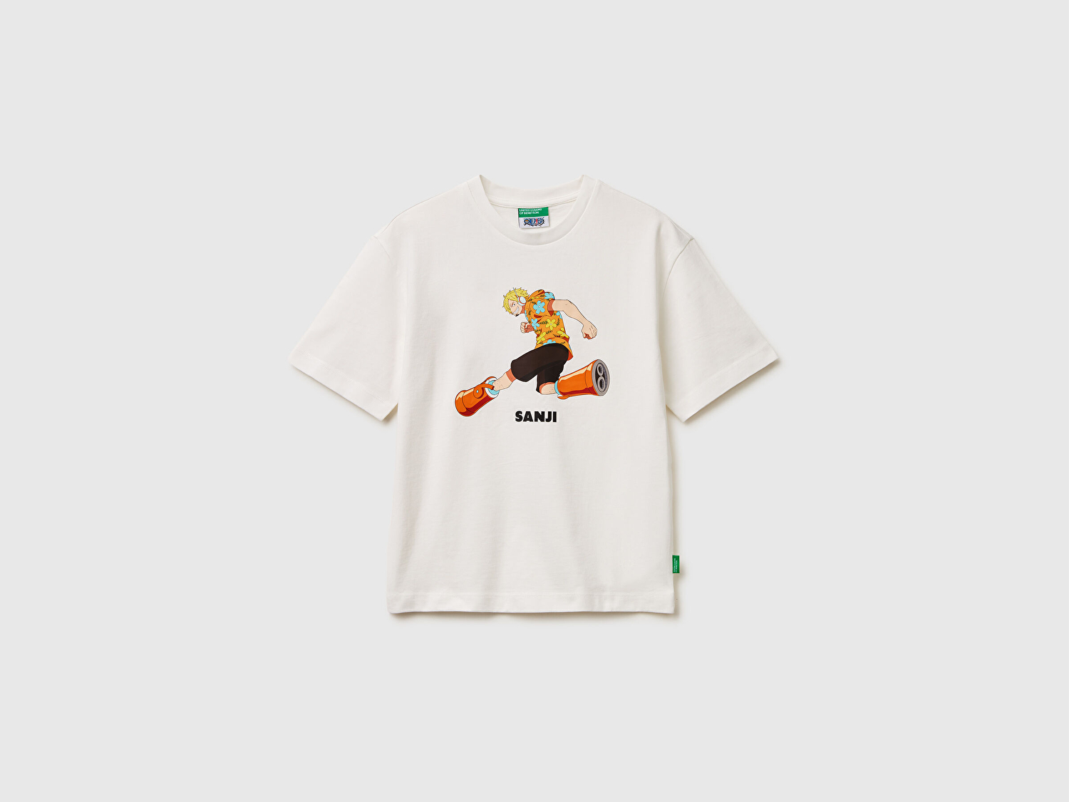 Benetton Erkek Çocuk Beyaz Önü ve Arkası One Piece Baskılı Bisiklet Yaka T-Shirt