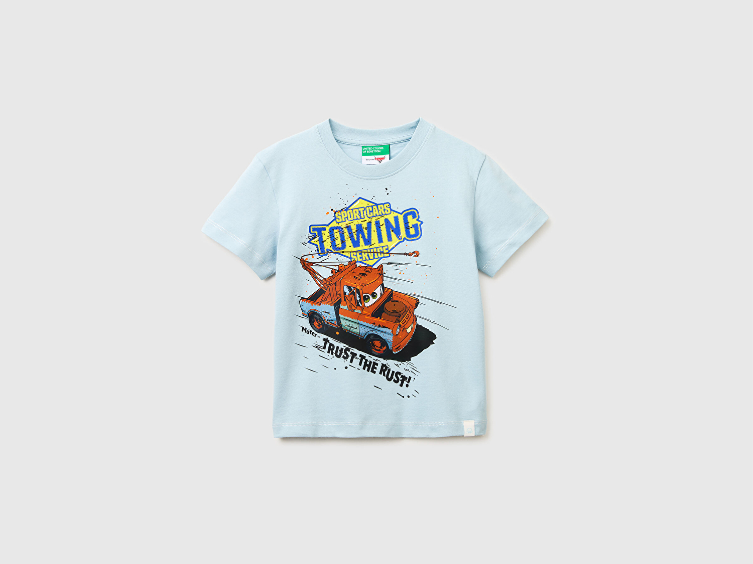 Benetton Erkek Bebek Buz Mavisi Çok Renkli Baskılı Etek Ucu Logolu Bisiklat Yaka T-Shirt