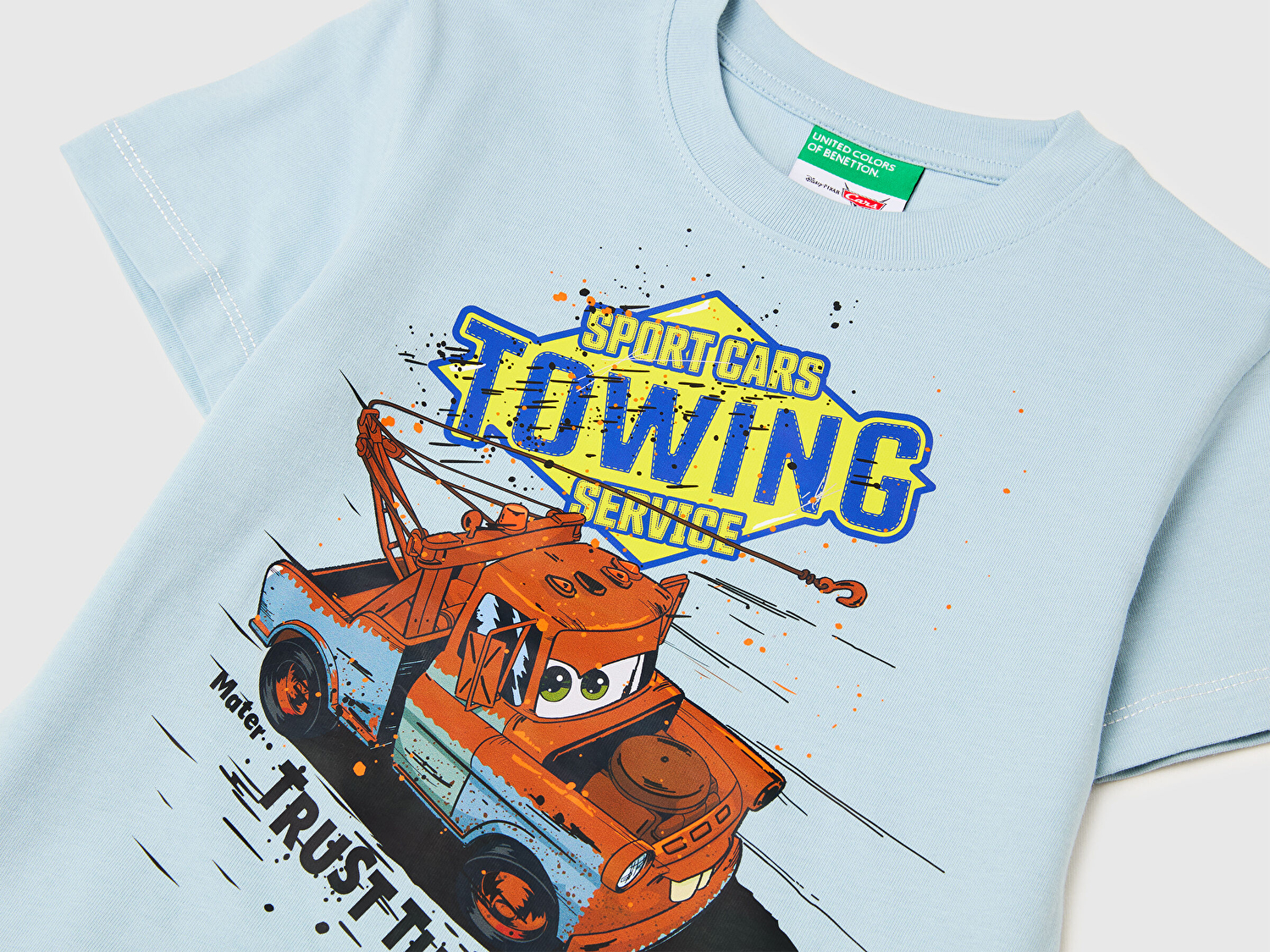 Benetton Erkek Bebek Buz Mavisi Çok Renkli Baskılı Etek Ucu Logolu Bisiklat Yaka T-Shirt