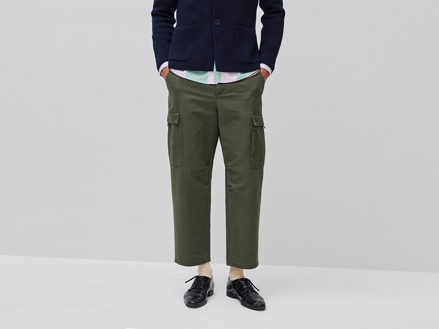 Benetton Erkek Yeşil  %100 Pamuk Yan Cepli Kargo Pantolon