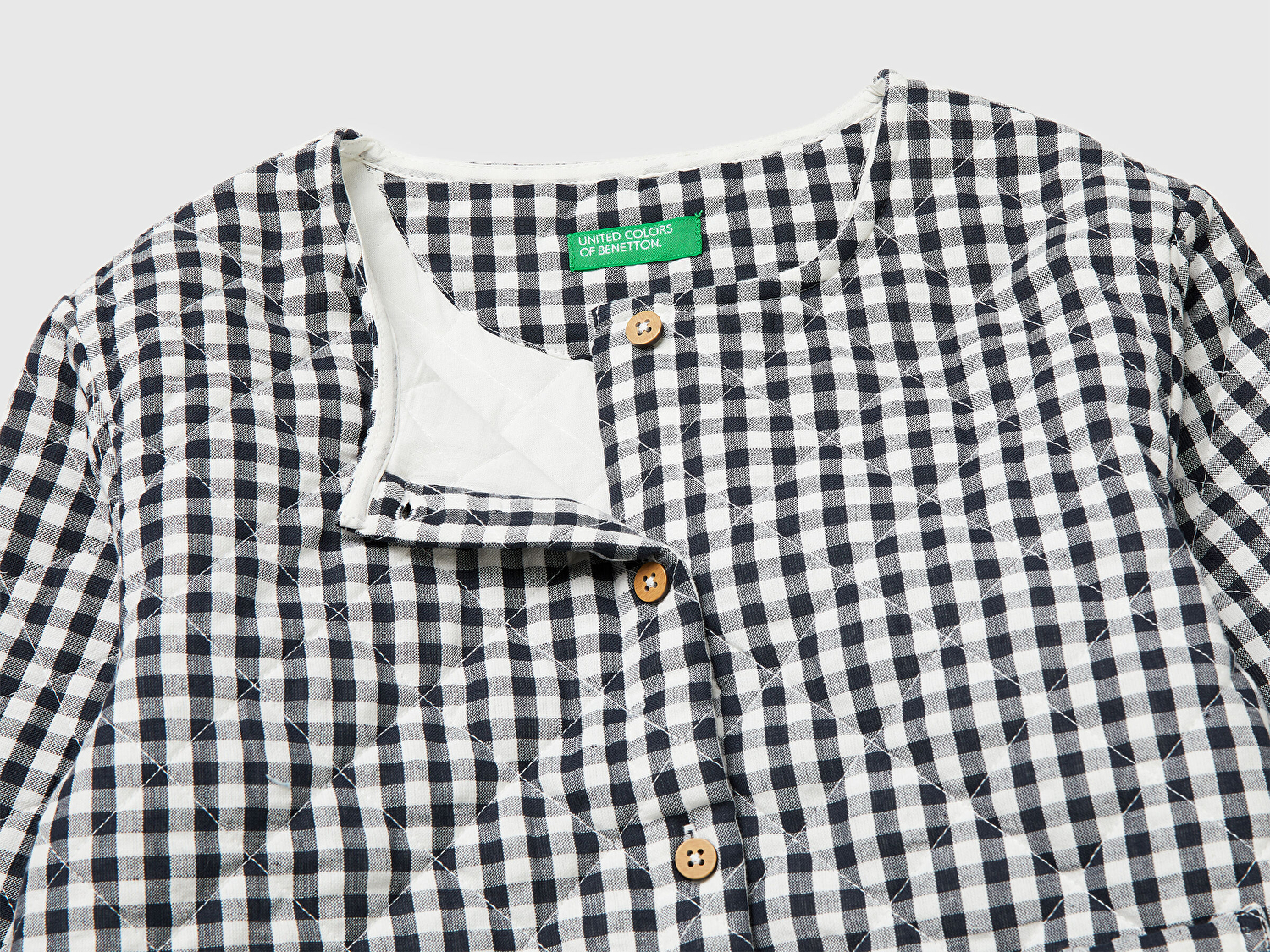 Benetton Kız Bebek Gri Cebi Logo Etiketli Düğmeli Yuvarlak Yaka Ceket