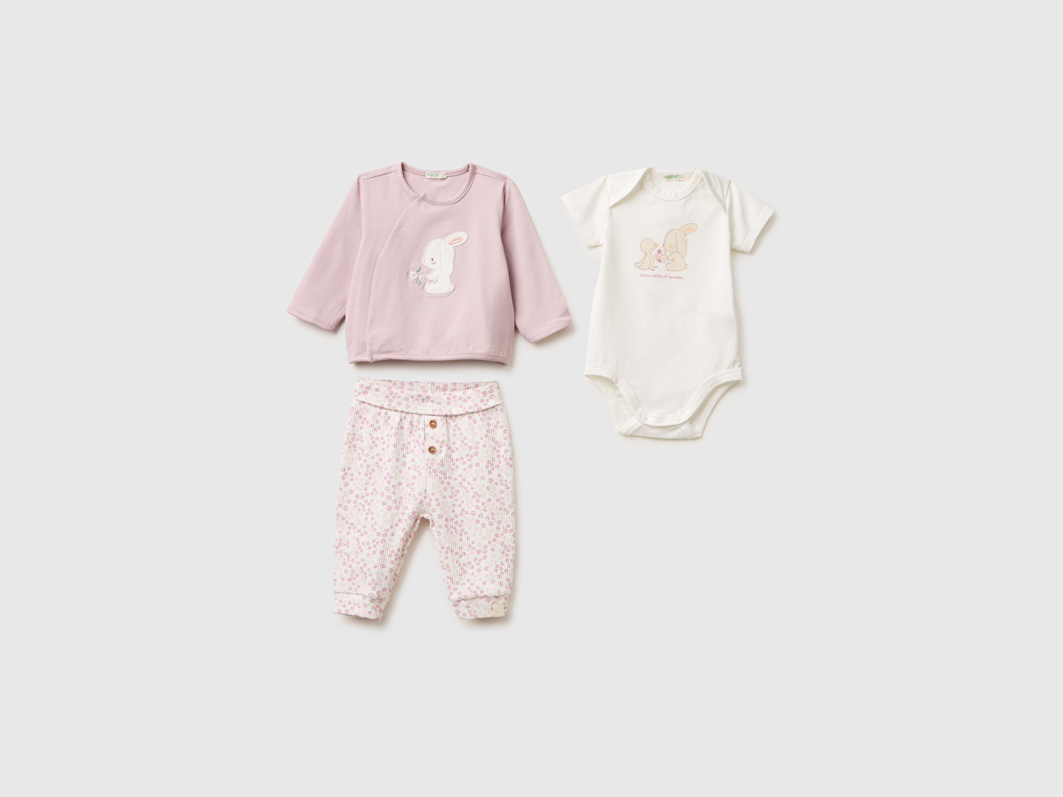 Benetton Bebek Gül Kurusu Sweatshirt Body Eşofman Takımı