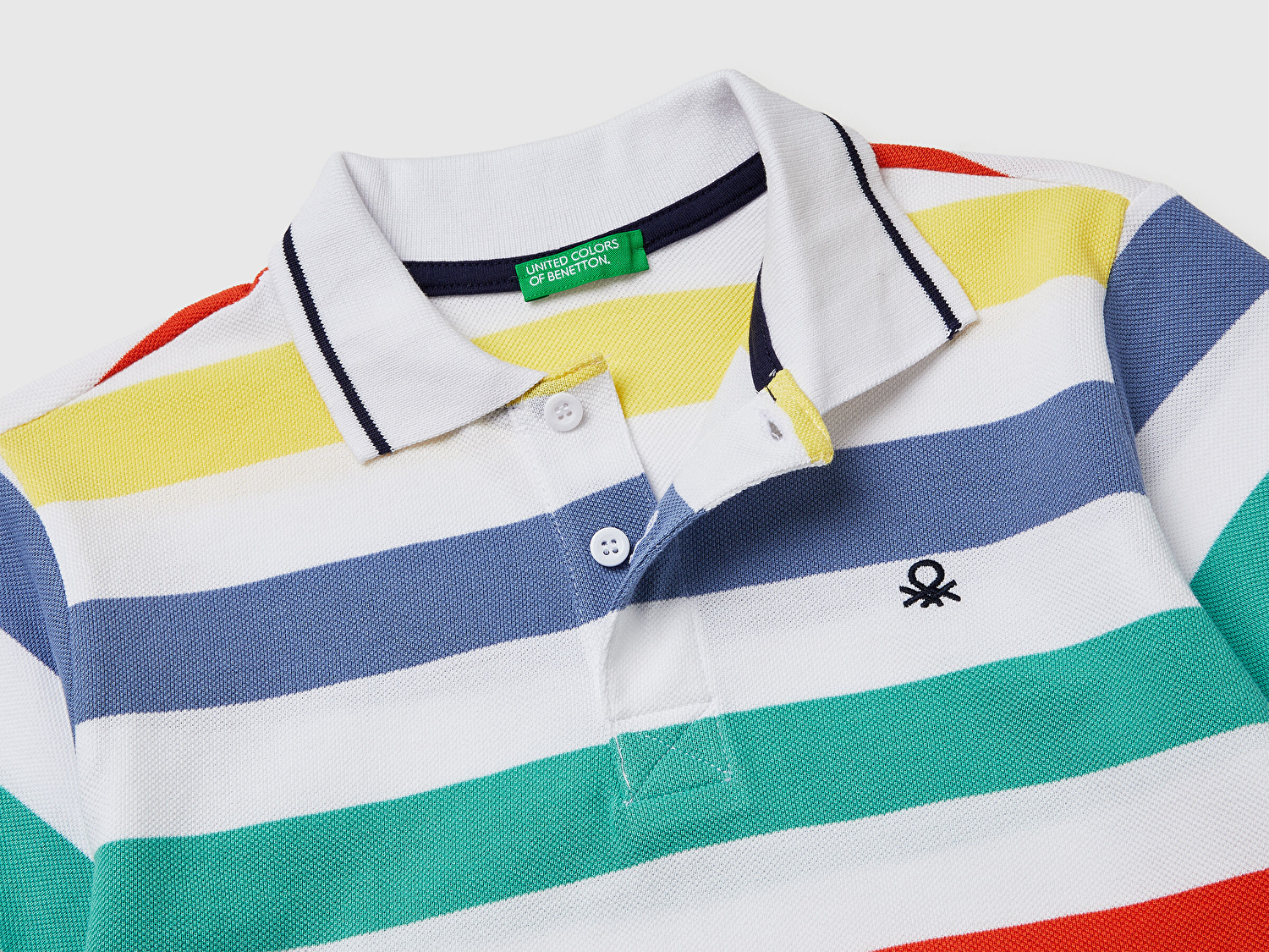 Benetton Erkek Çocuk Açık Mix Çizgili Logo Nakışlı Polo Yaka Çocuk T-Shirt