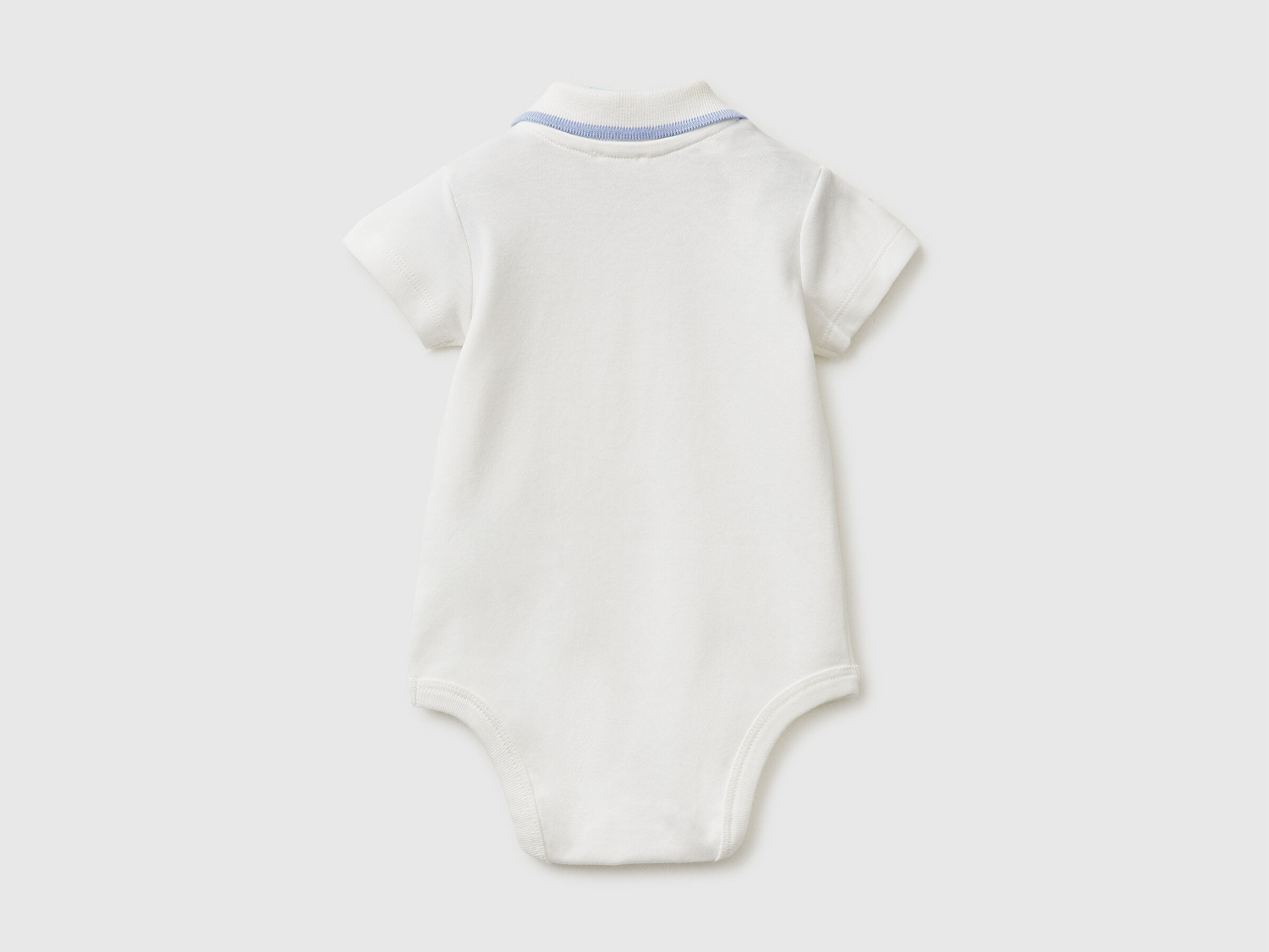 Benetton Bebek Beyaz Göğsü Logolu Polo Yaka Çıtçıtlı Kısa Kollu Body