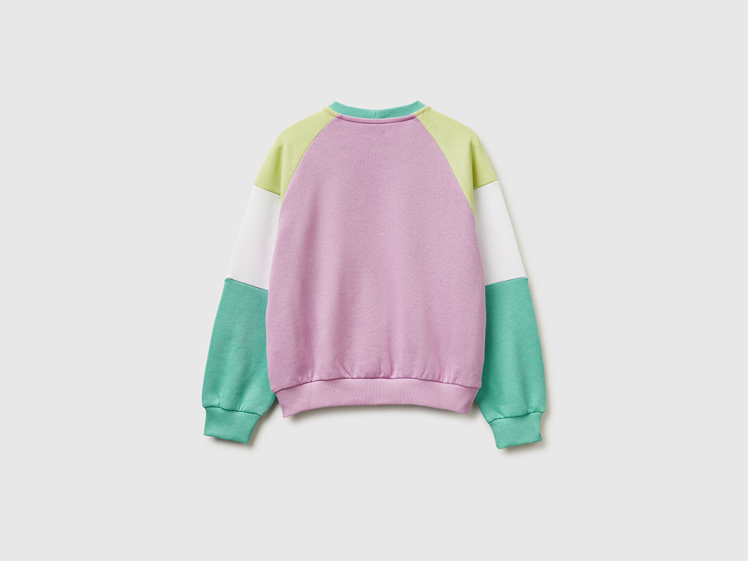 Benetton Kız Çocuk Yeşil Mix Renkli Baskılı Kontrast Detaylı Logolu Bisiklet Yaka Sweatshirt
