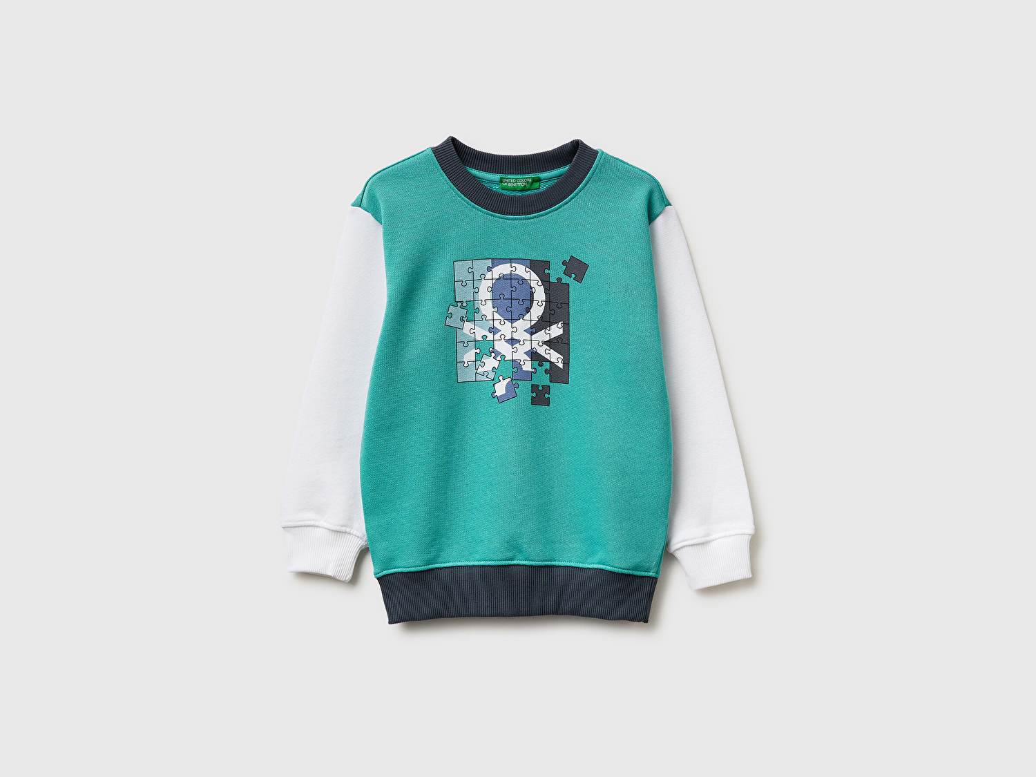 Benetton Erkek Bebek Turkuaz Mix Önü Logo Baskılı Yuvarlak Yaka Sweatshirt