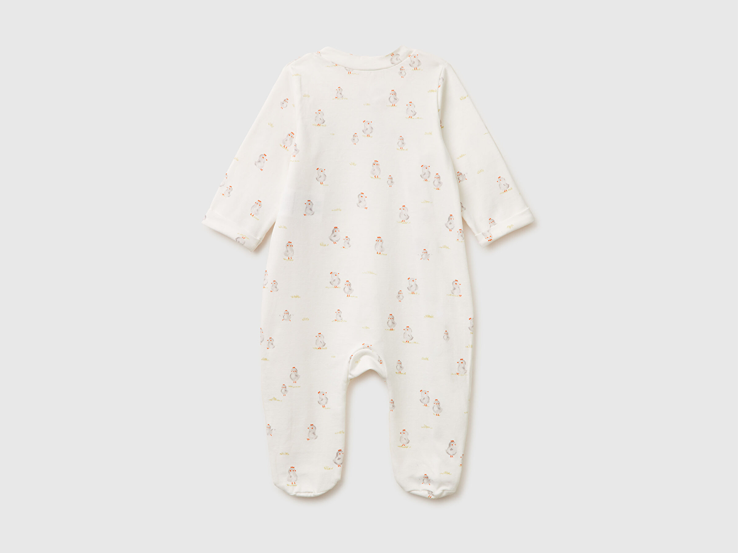 Benetton Bebek Ekru Gizli Çıtçıtlı Tamamı Desenli Uzun Kollu Tulum