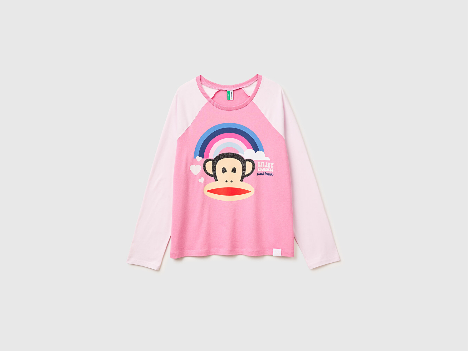 Benetton Kız Çocuk Pembe Pamuk Karışımlı Etek Ucu Logolu Baskılı Uzun Kollu T-Shirt