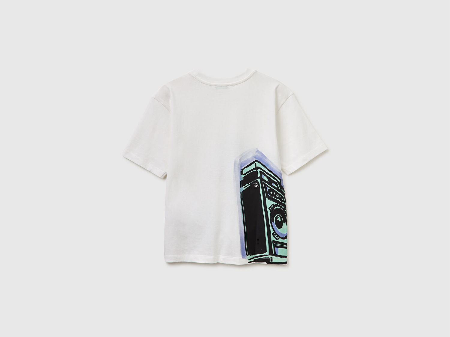 Benetton Erkek Çocuk Beyaz Baskılı Bisiklet Yaka Kısa Kollu T-Shirt