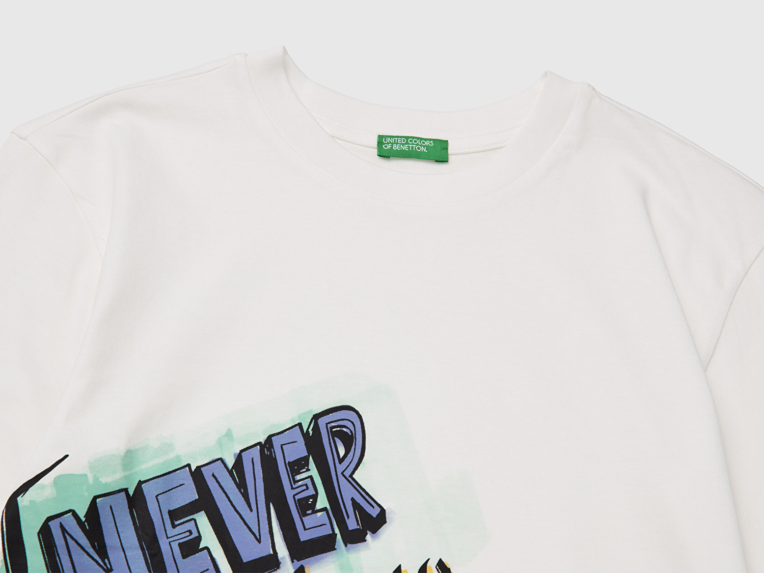 Benetton Erkek Çocuk Beyaz Baskılı Bisiklet Yaka Kısa Kollu T-Shirt