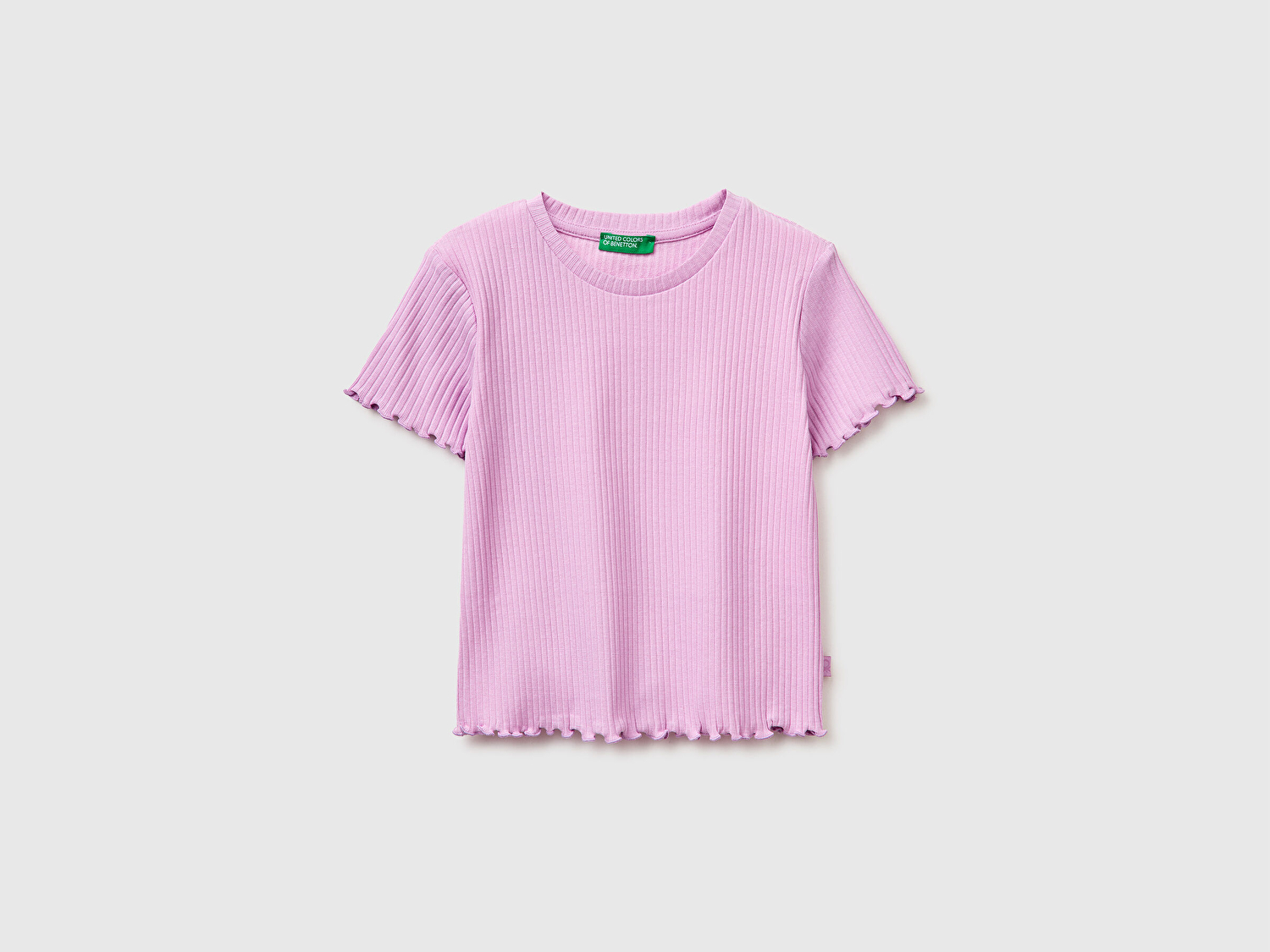 Benetton Kız Çocuk Pembe Etek Ucu Fırfırlı Bisiklet Yaka Kısa Kollu T-Shirt