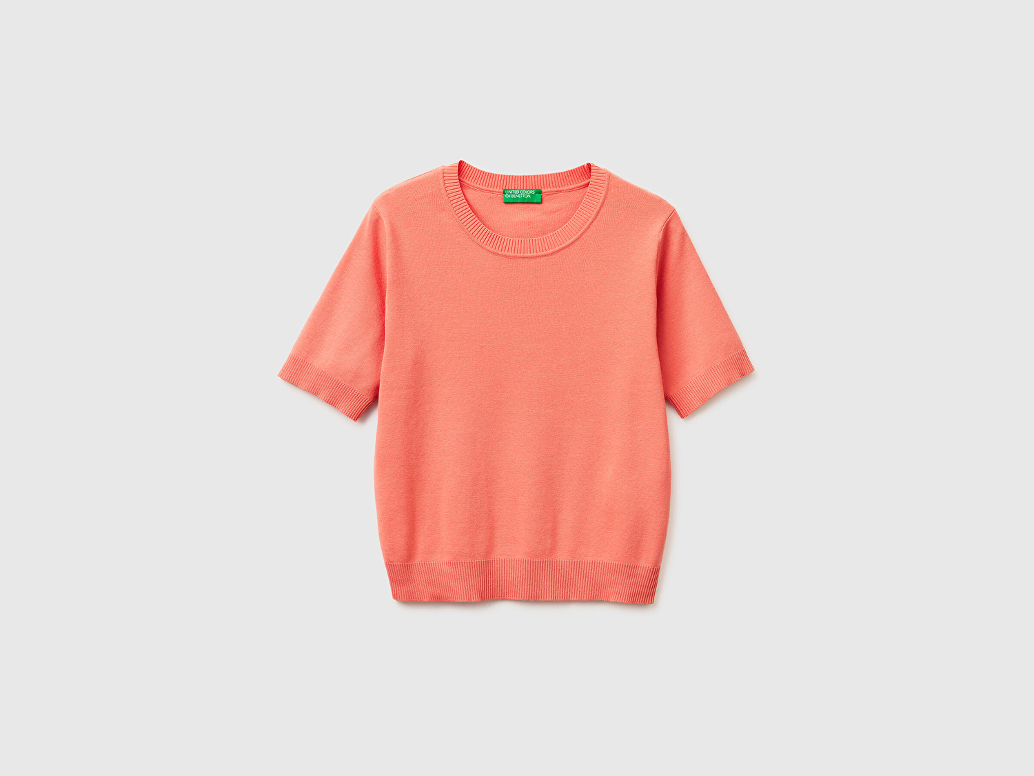Benetton Kadın Turuncu %100 Pamuk Kısa Kollu Regular Fit Bisiklet Yaka Kazak
