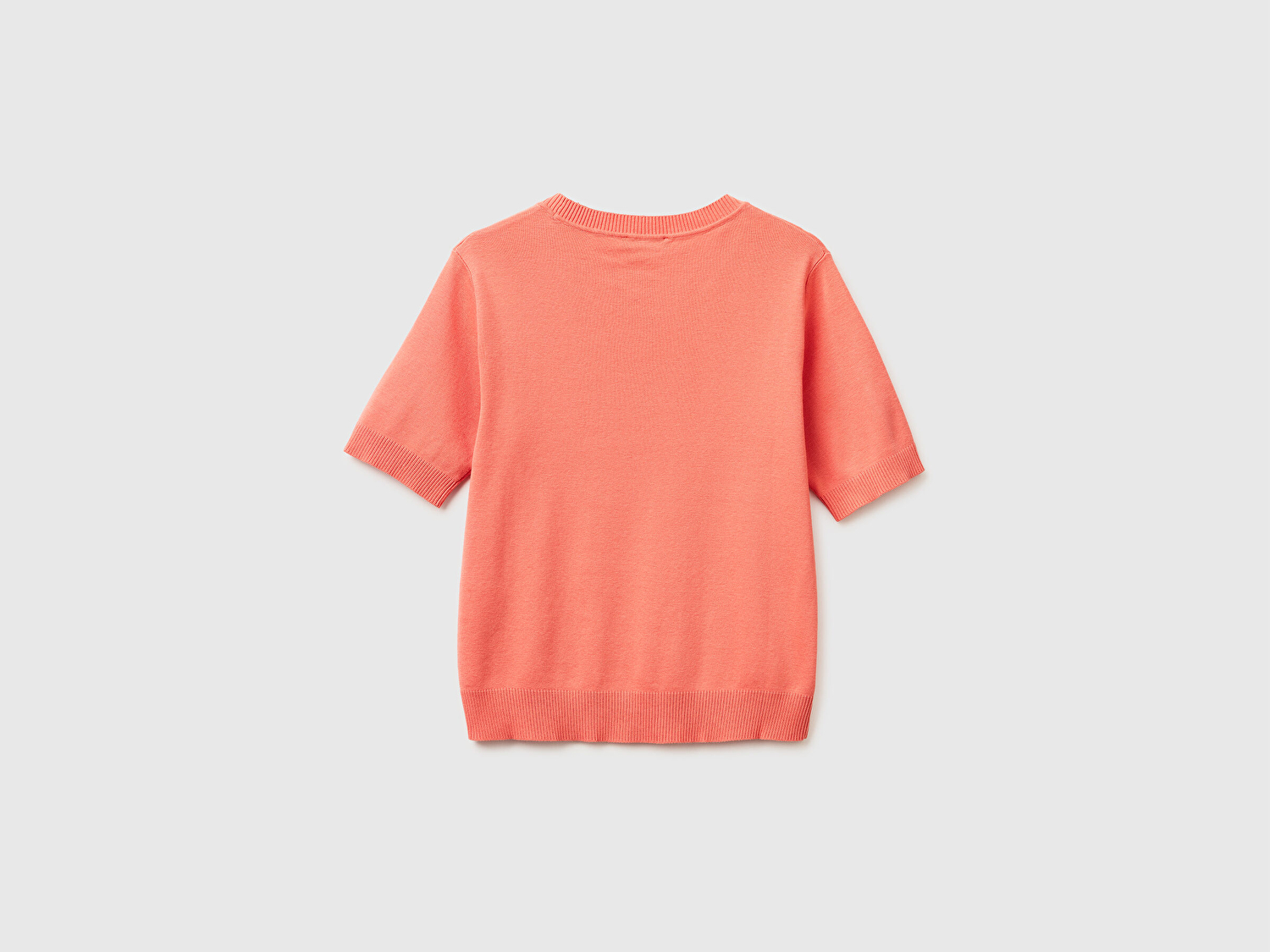 Benetton Kadın Turuncu %100 Pamuk Kısa Kollu Regular Fit Bisiklet Yaka Kazak