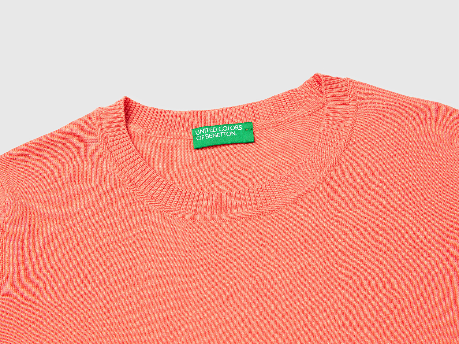 Benetton Kadın Turuncu %100 Pamuk Kısa Kollu Regular Fit Bisiklet Yaka Kazak