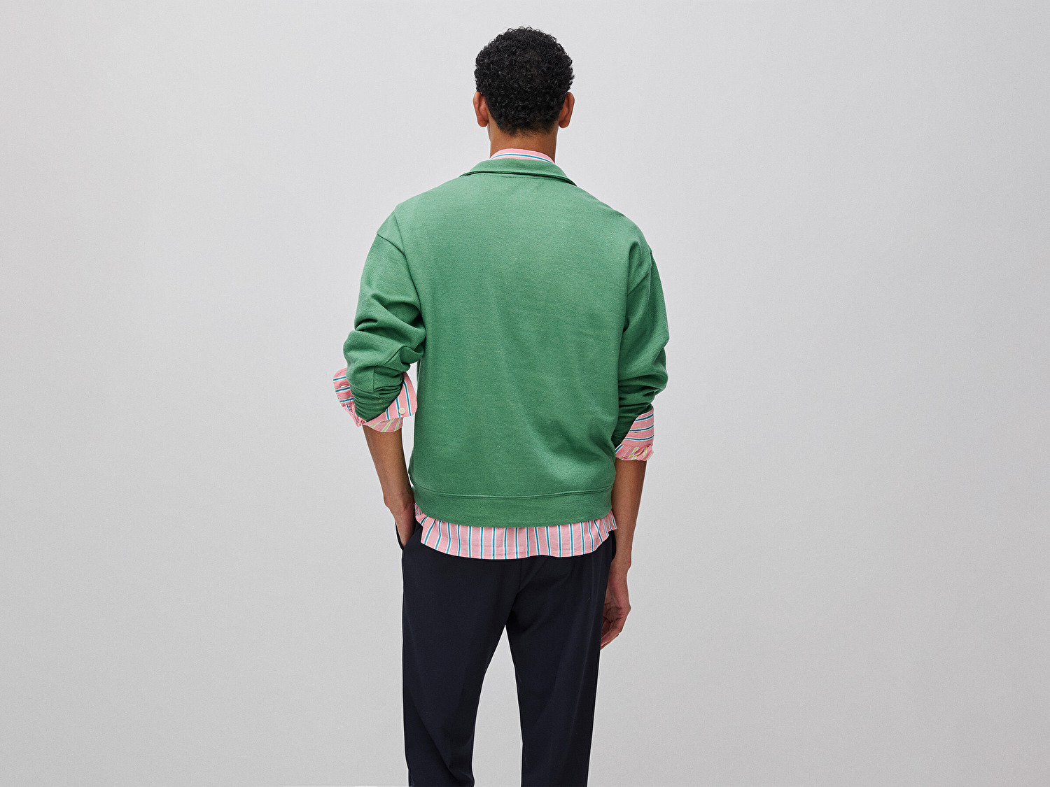 Benetton Erkek Yeşil  Yün Karışımlı Düğmeli Dik Yaka Sweatshirt